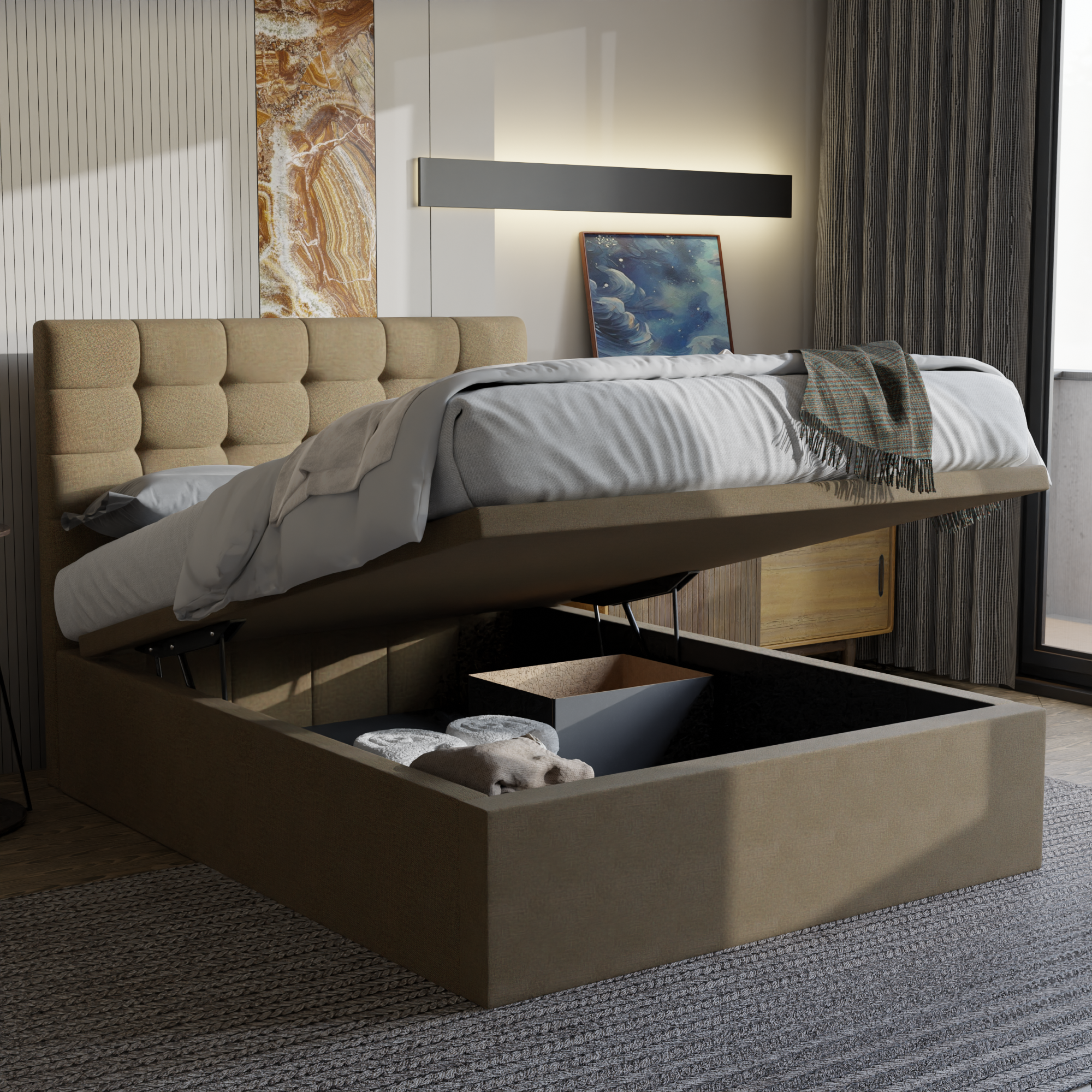 Edith Fabric Storage Bed (Water Repellent)
