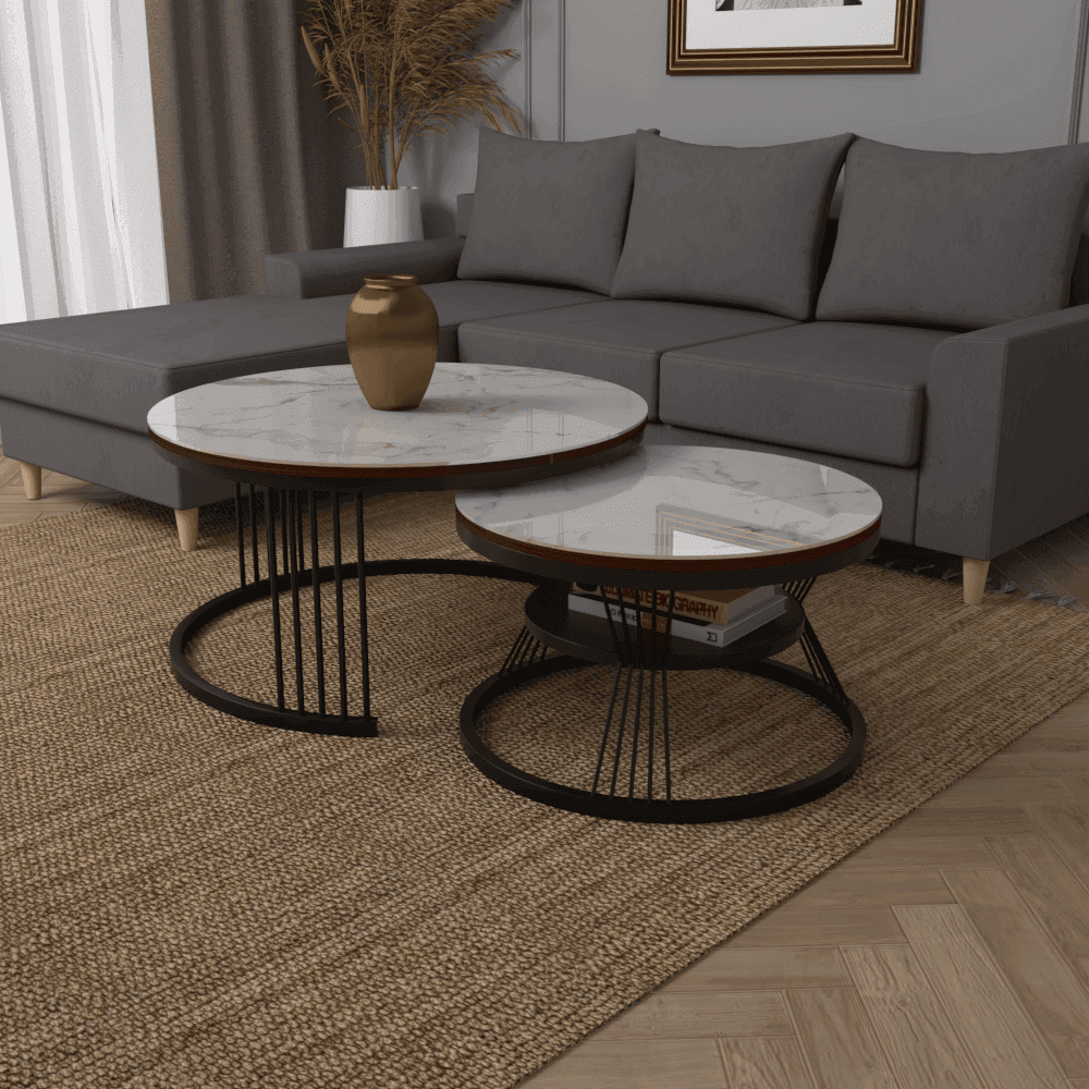 Elias Glossy Sintered Stone Round Nesting Coffee Table