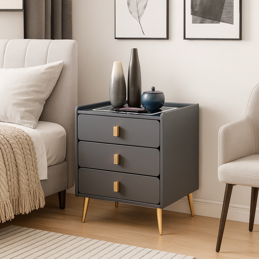 Morley Grey Bedside Table with LED Light