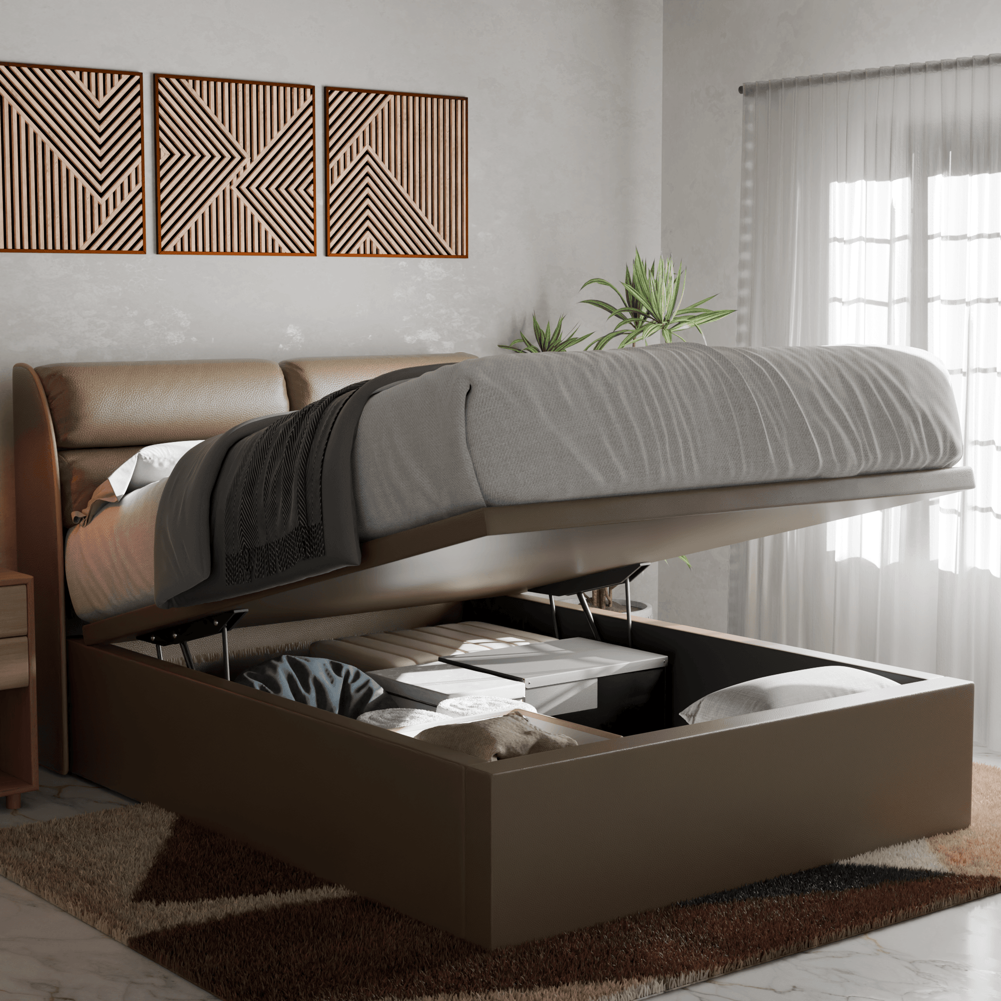 Fobbee Faux Leather Storage Bed