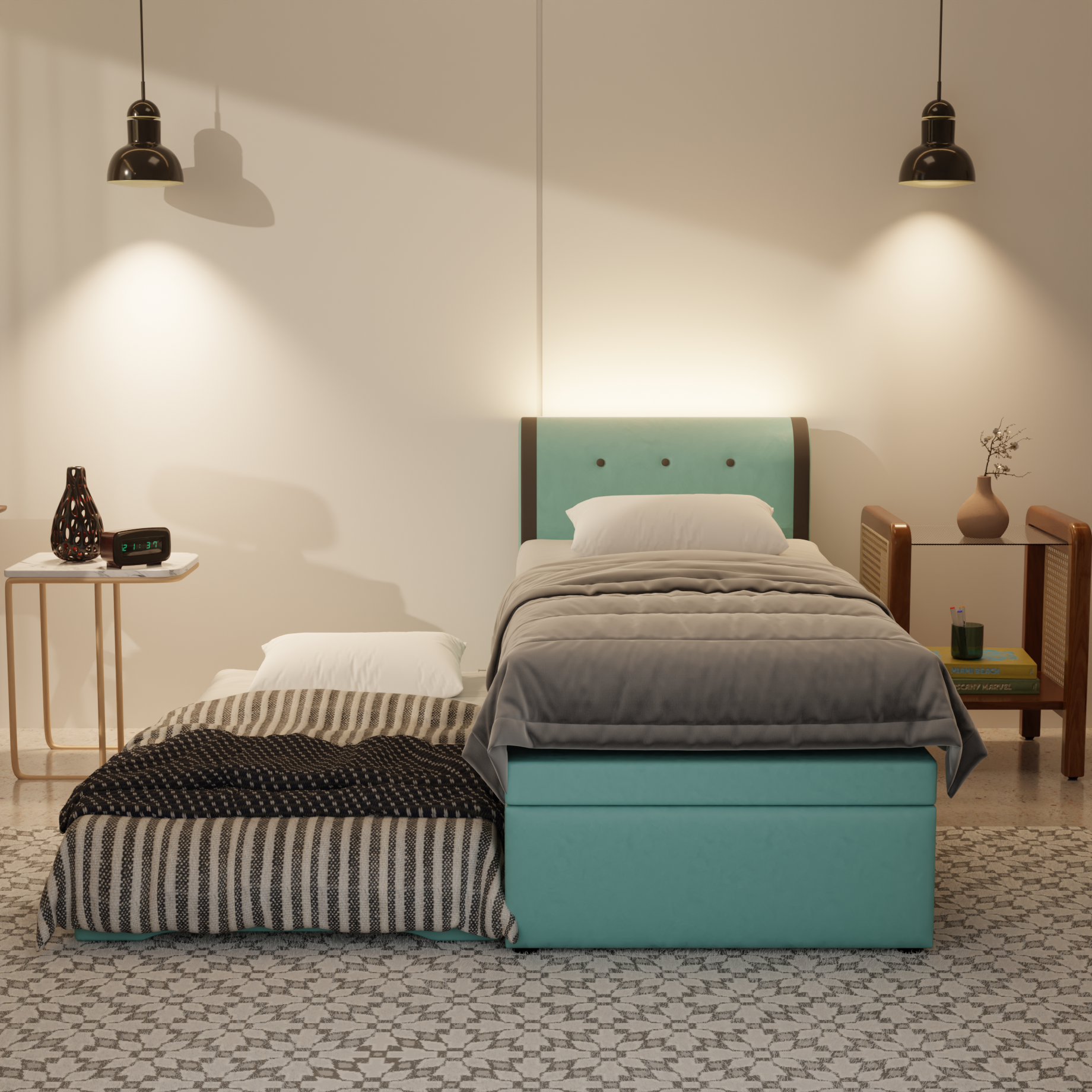 Pines Fabric 3 in 1 Pull Out Bed (Led Light)