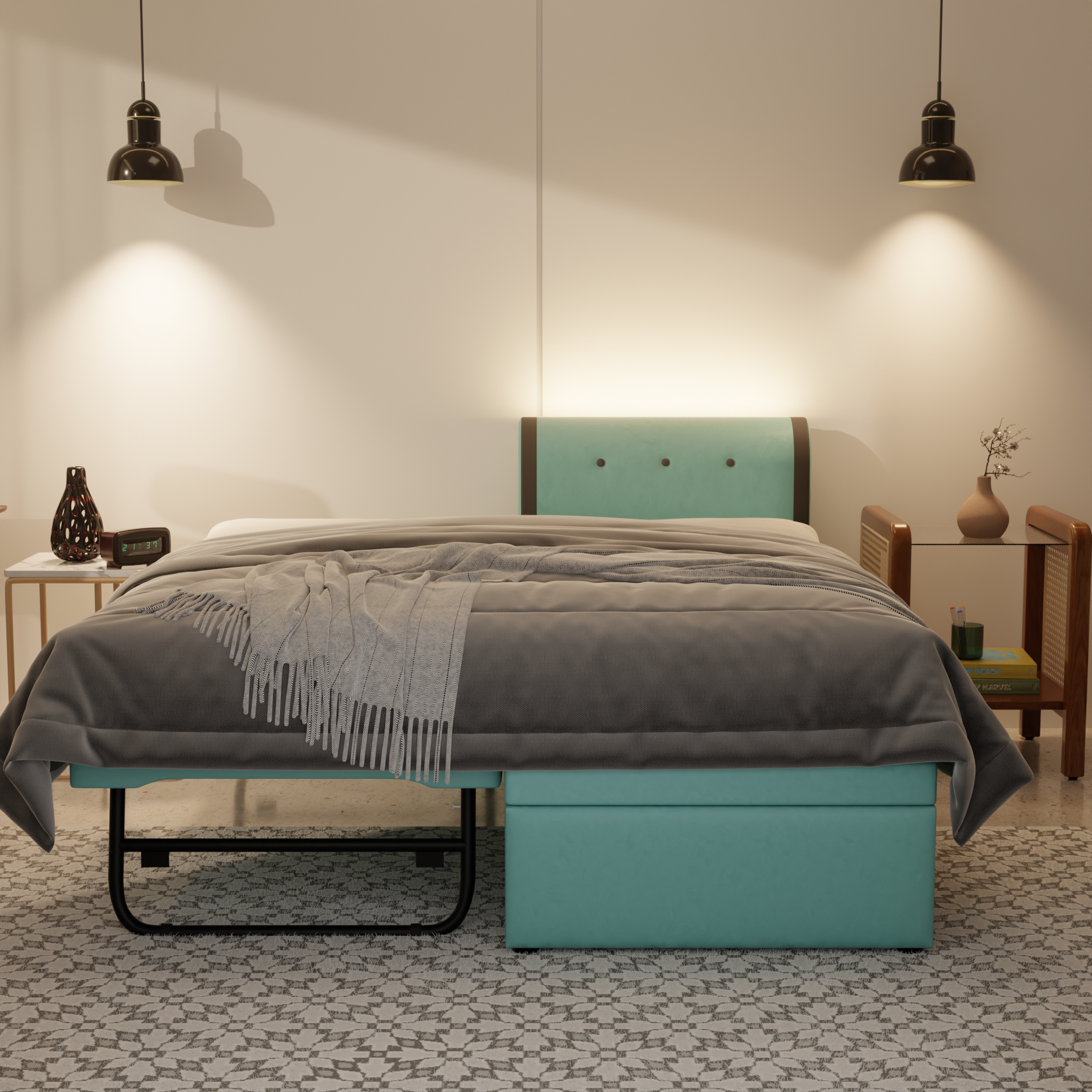 Pines Fabric 3 in 1 Pull Out Bed (Led Light)