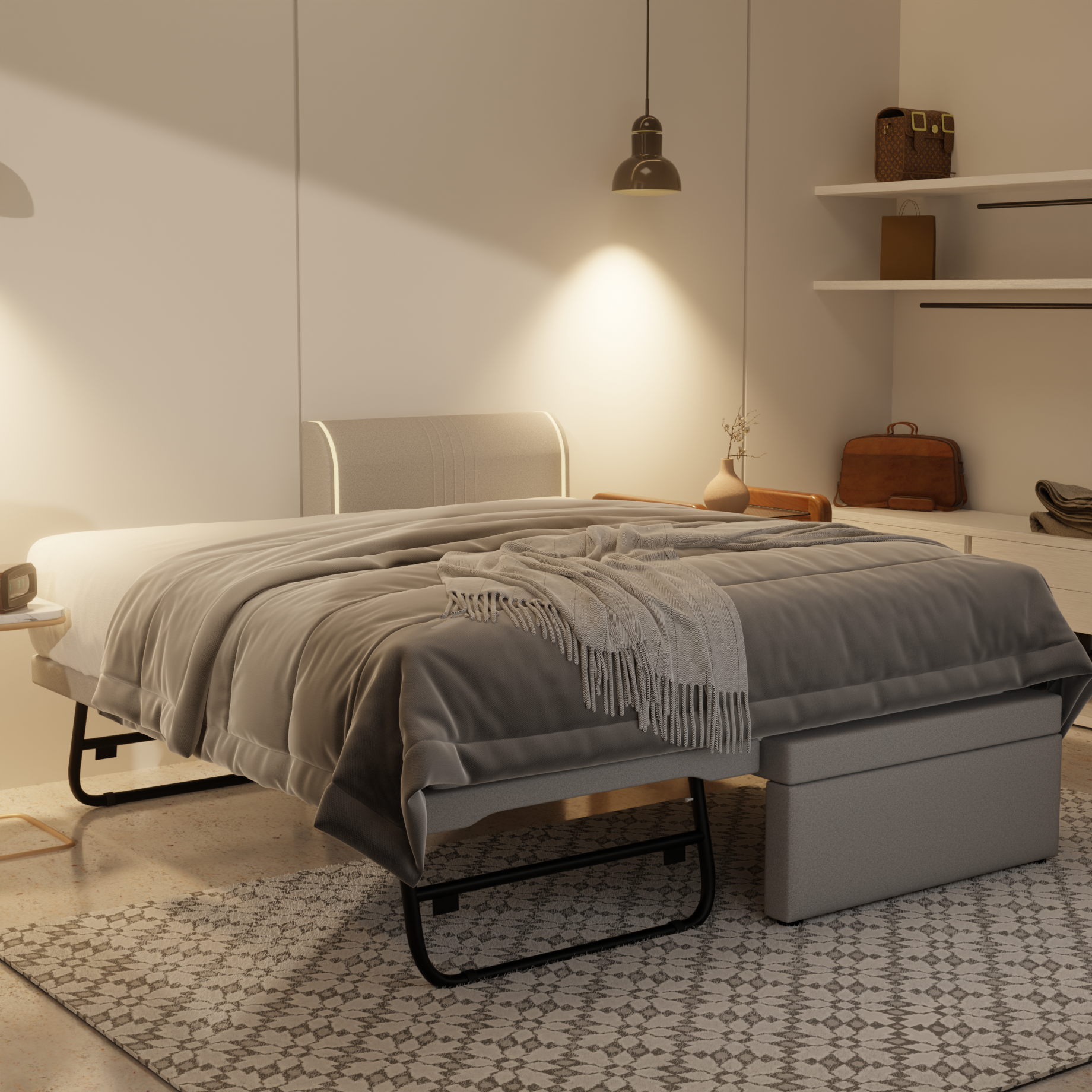 Panser Fabric 3 in 1 Pull Out Bed (Led Light)