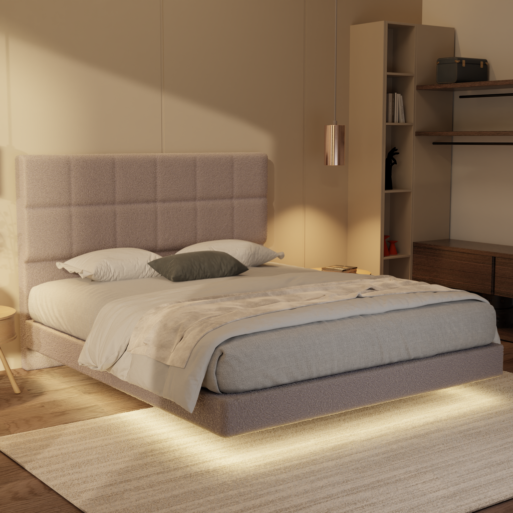 Kassie Teddy Fabric Floating Bed Frame (With LED)