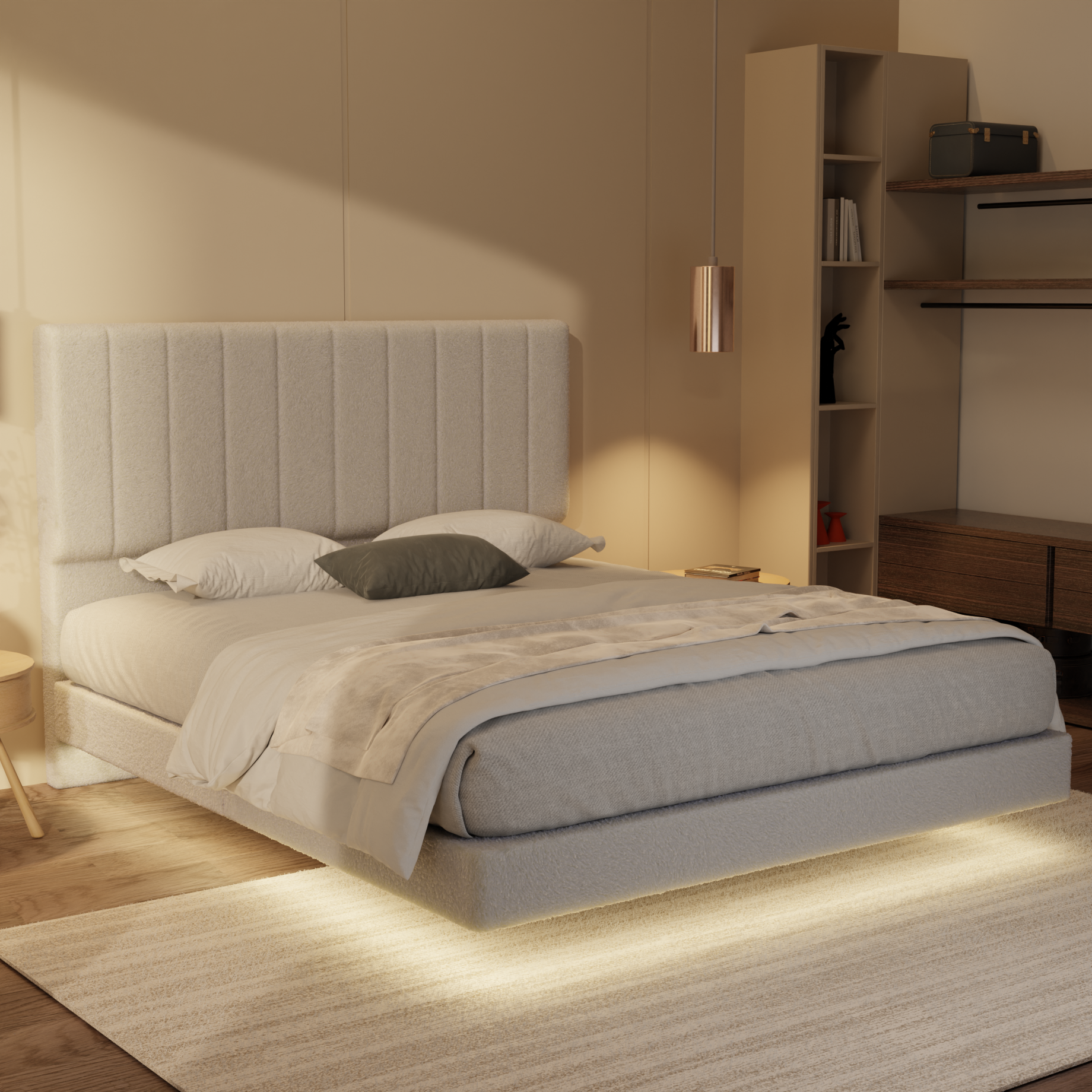 Maisie Teddy Fabric Floating Bed Frame (With LED)