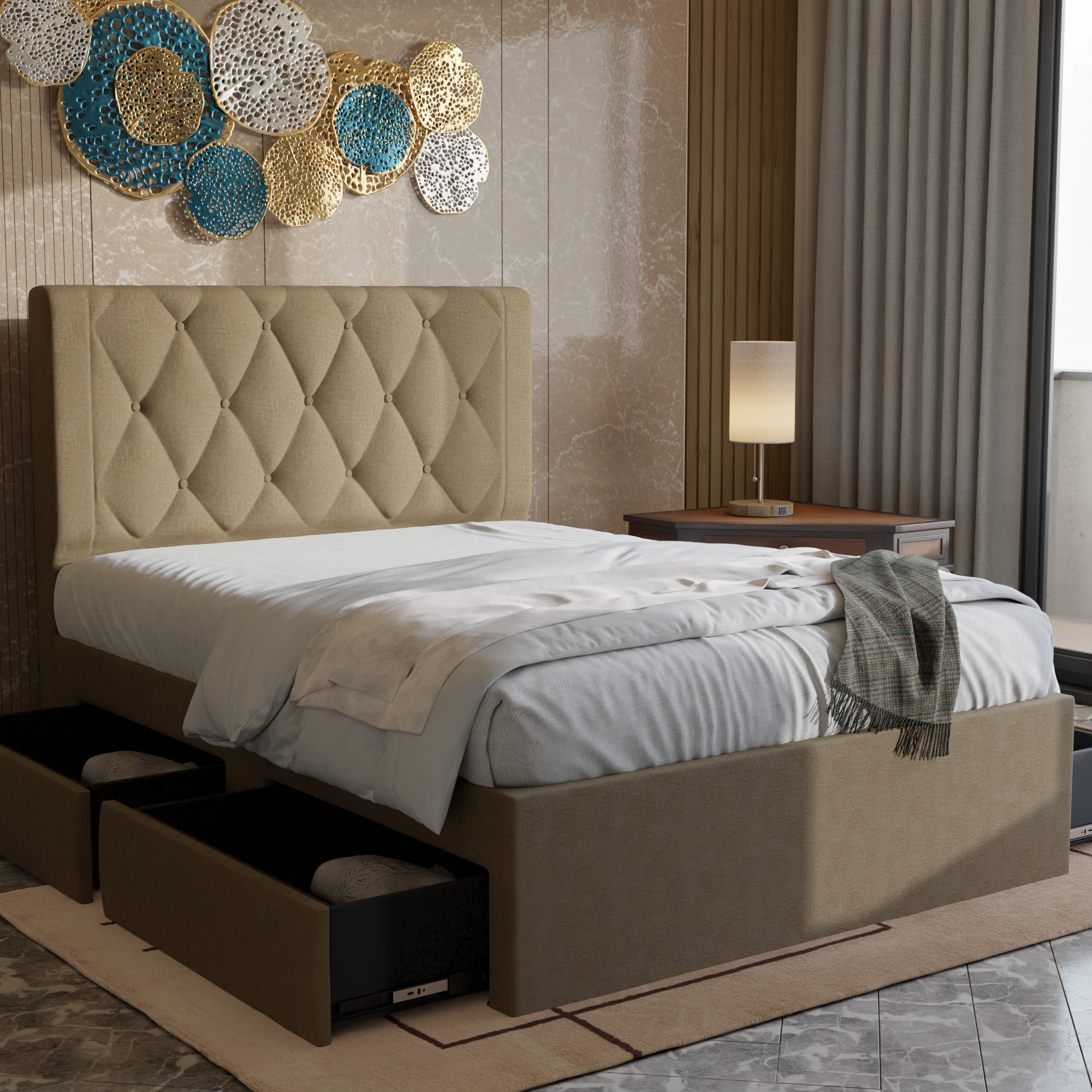 Hansen Fabric Drawer Bed Frame (Pet Friendly)
