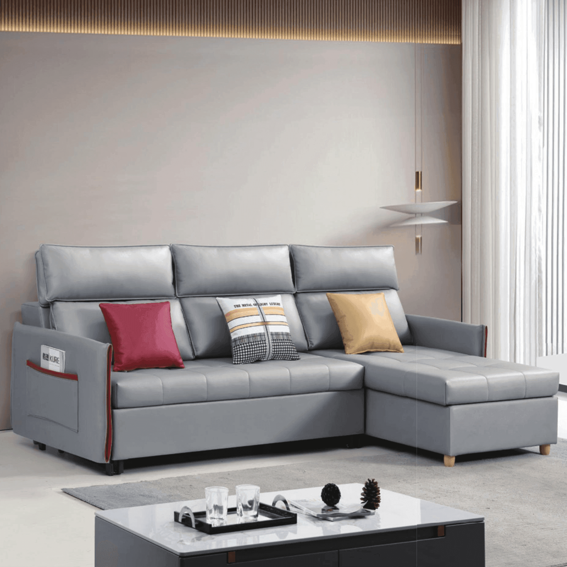 Janice L-Shaped Leathaire Storage Sofa Bed