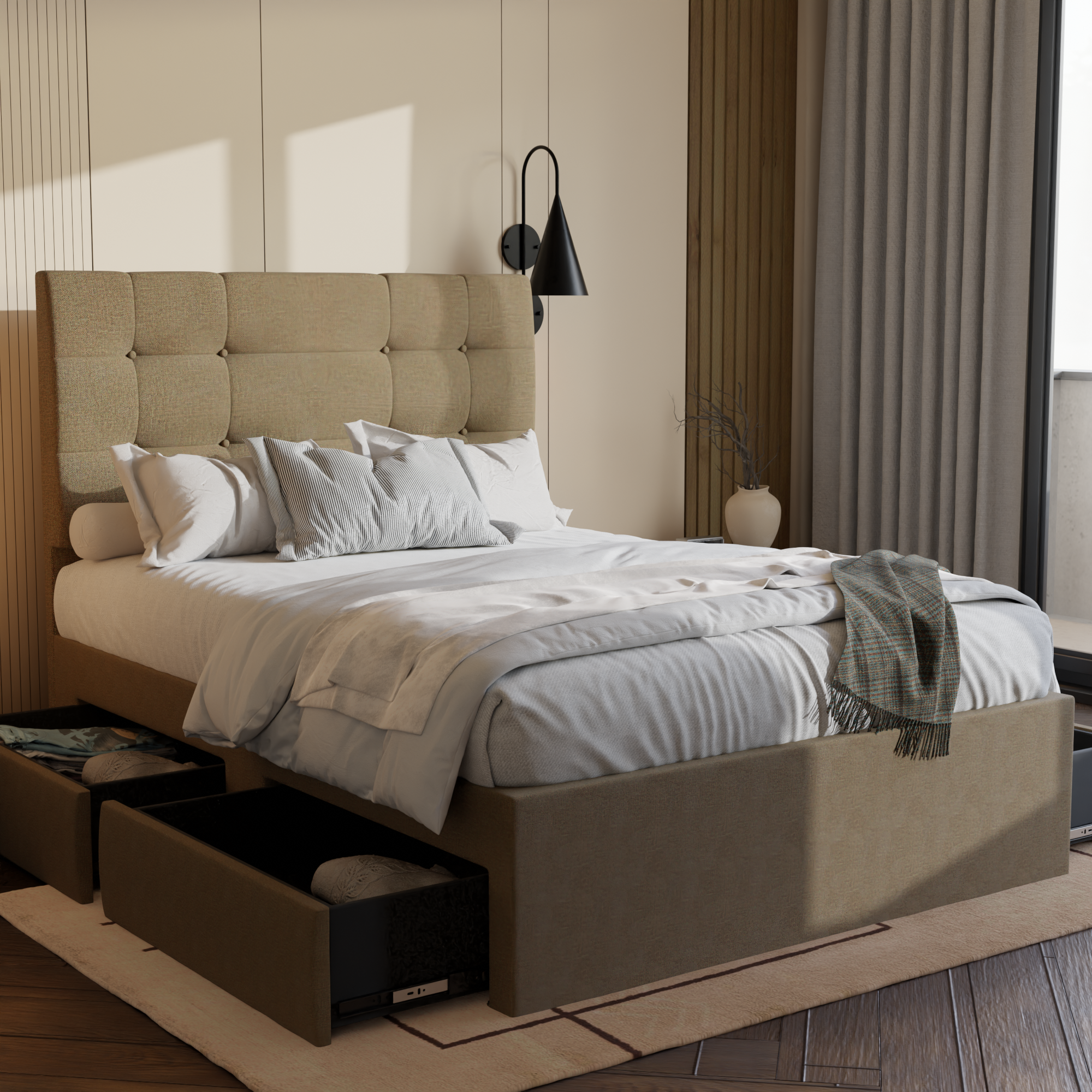 Jaxon Fabric Drawer Bed Frame (Water Repellent)