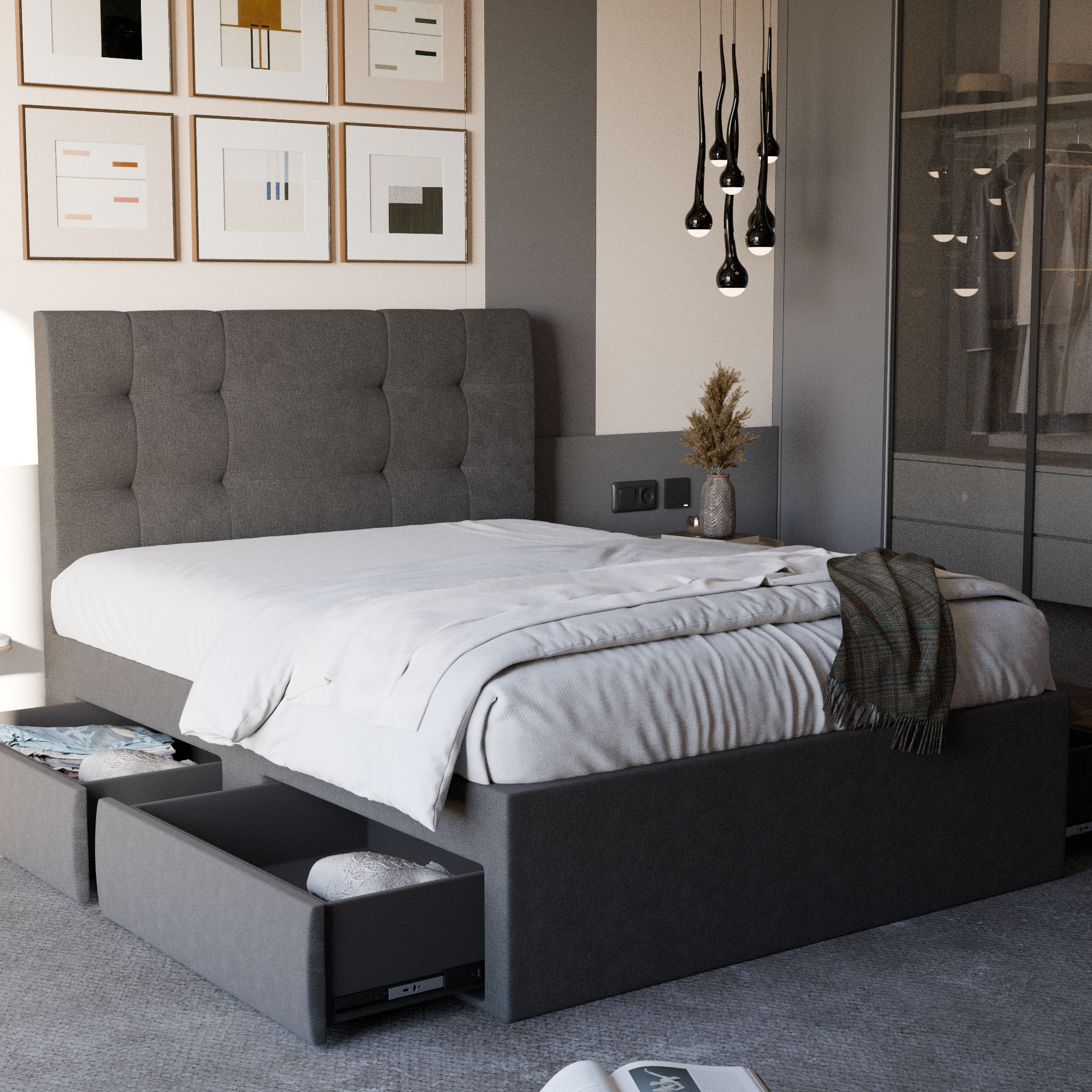 Jaxon Fabric Drawer Bed Frame (Water Repellent)