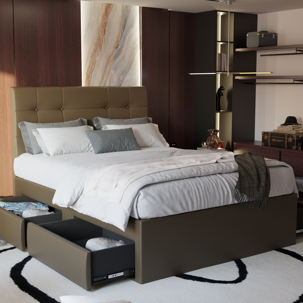 Jaxon Faux Leather Drawer Bed Frame