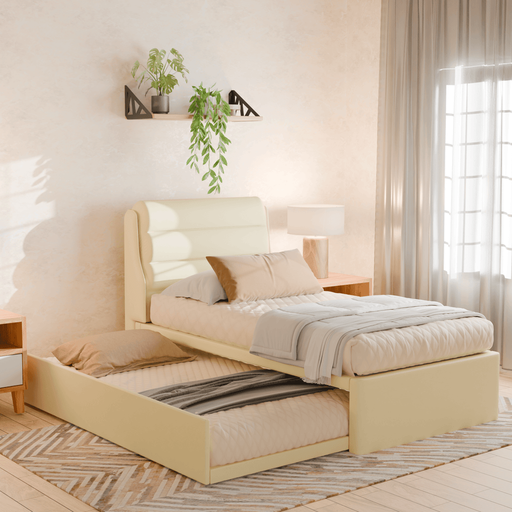 Jayla Cream Faux Leather 3 in 1 Pull Out Bed
