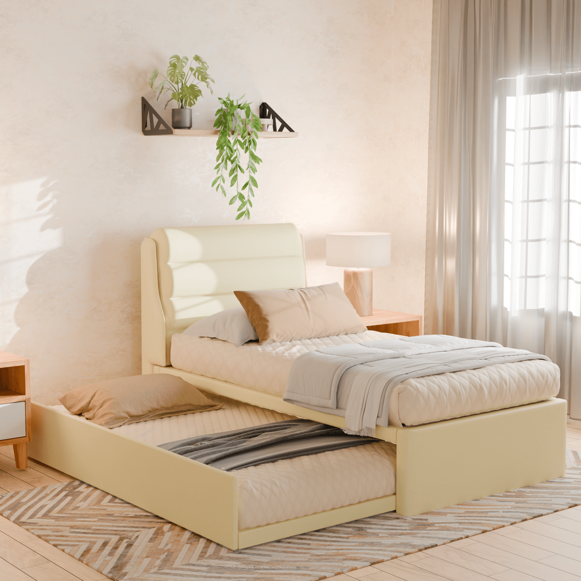 Jayla Cream Faux Leather 3 in 1 Pull Out Bed