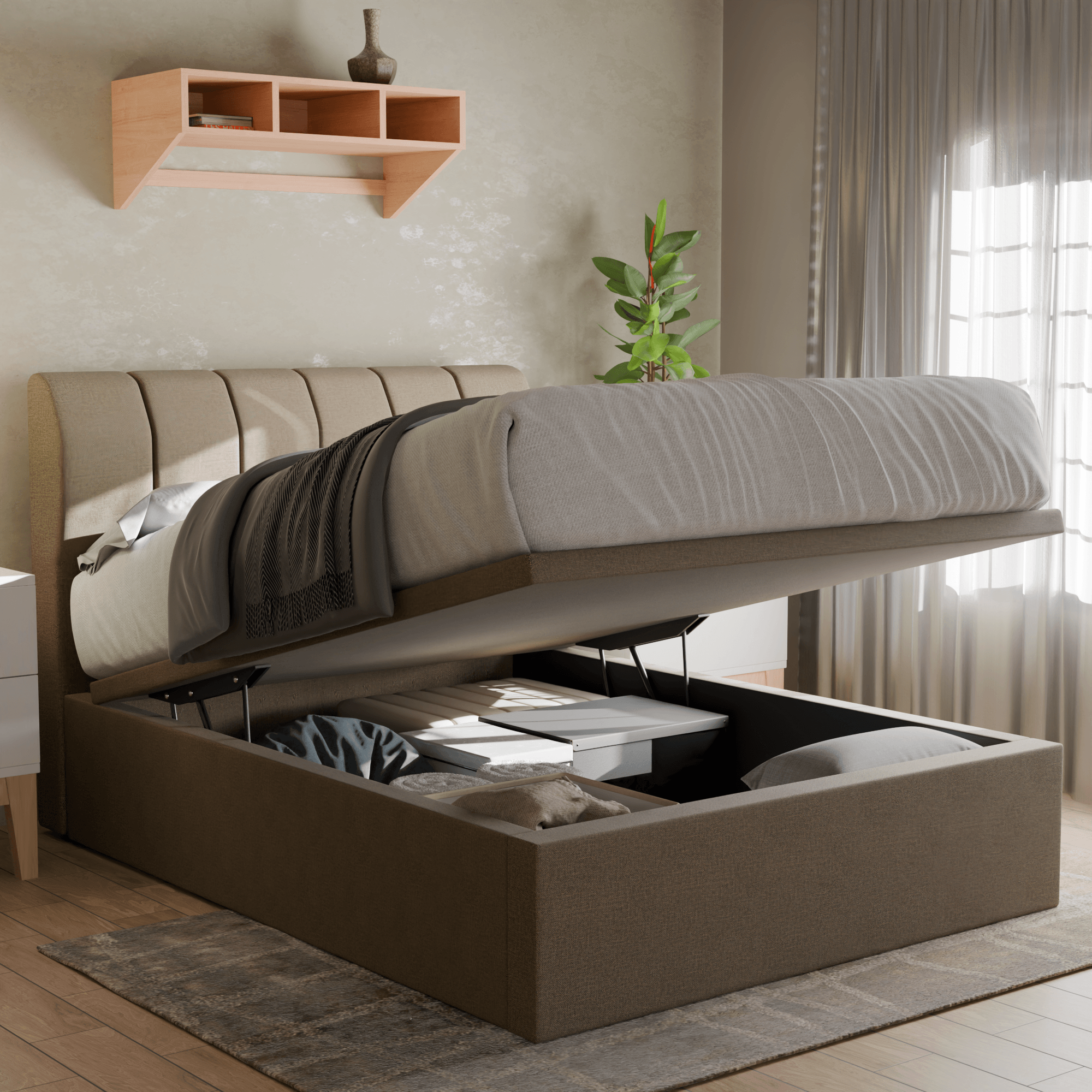 Kazura Fabric Storage Bed