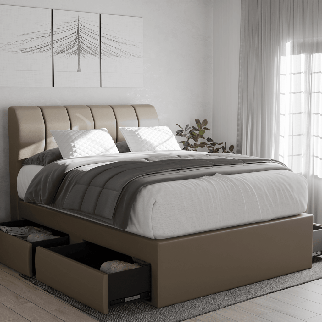 Kazura Faux Leather Drawer Bed Frame