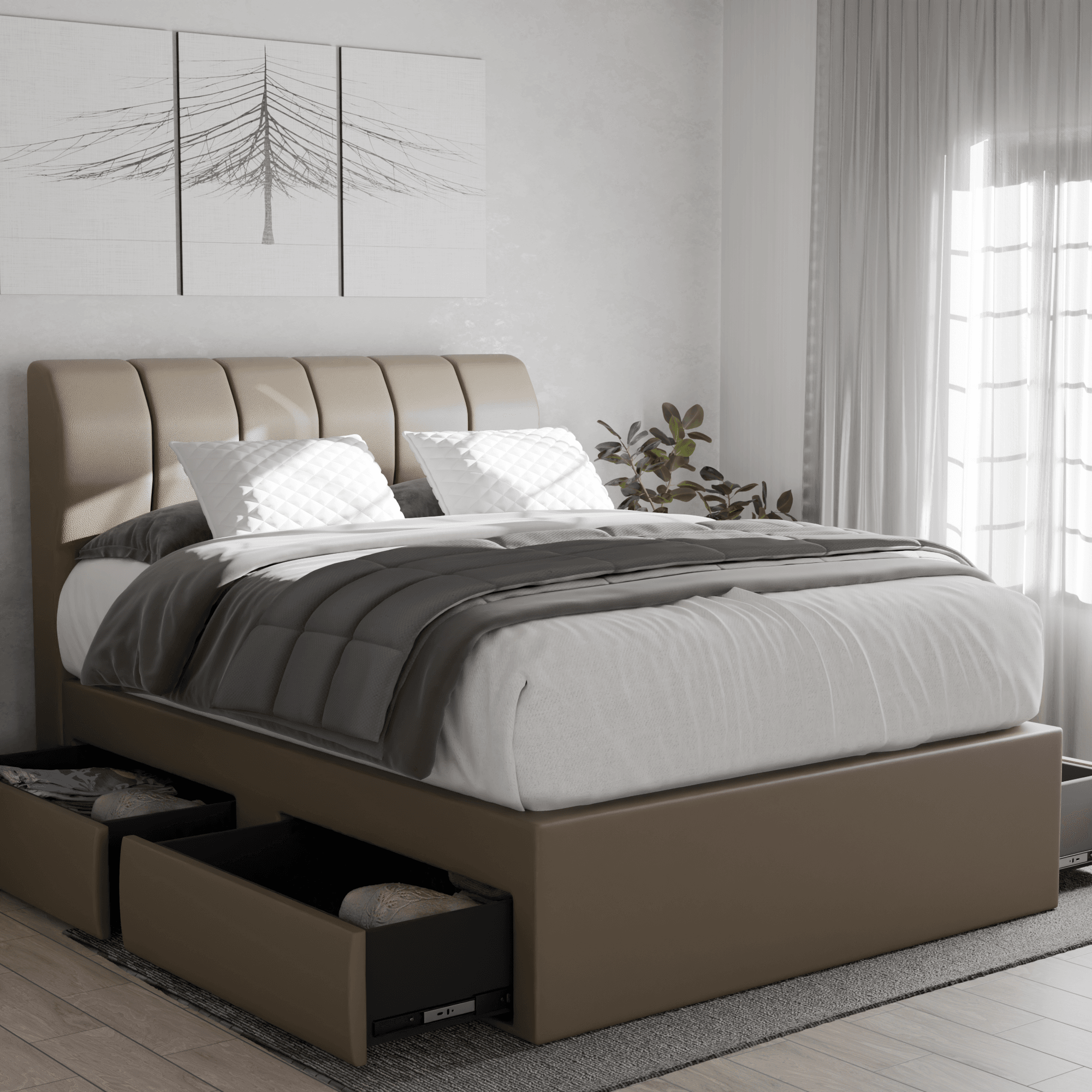 Kazura Faux Leather Drawer Bed Frame