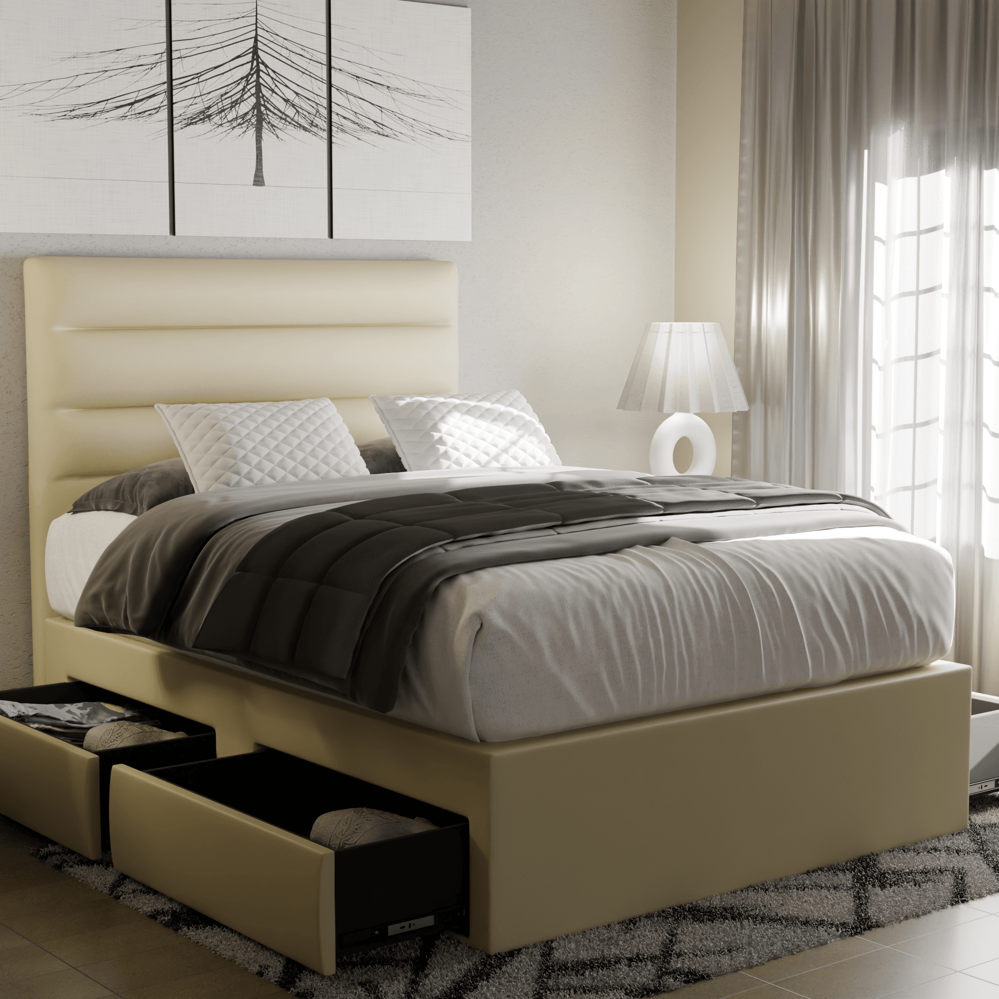 Keenan Faux Leather Drawer Bed