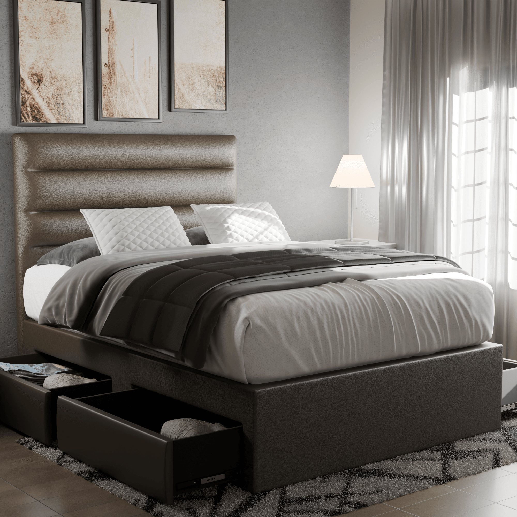 Keenan Faux Leather Drawer Bed