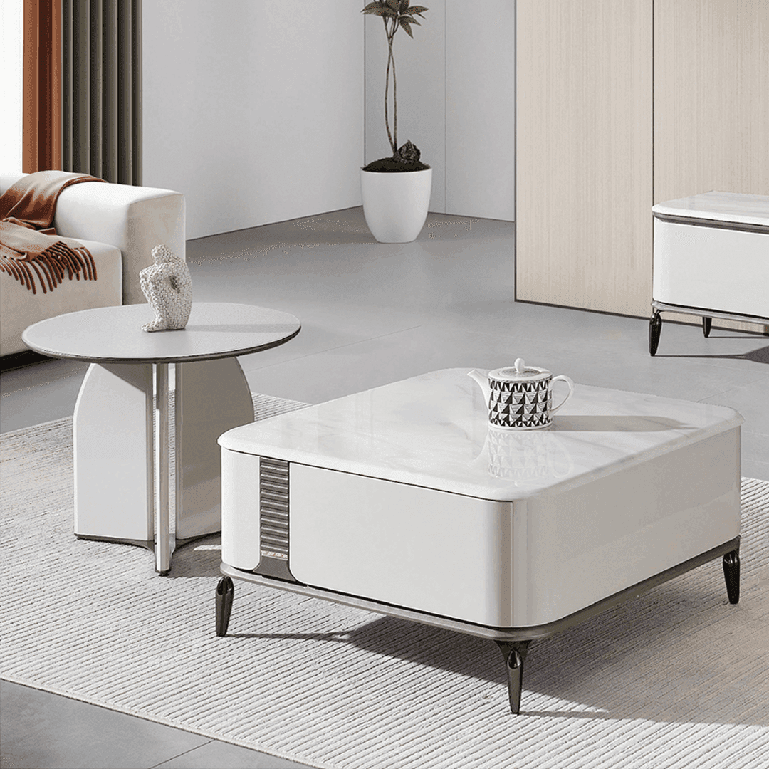 Lucille Nesting Coffee Table with Cultured Marble and Tempered Glass Top