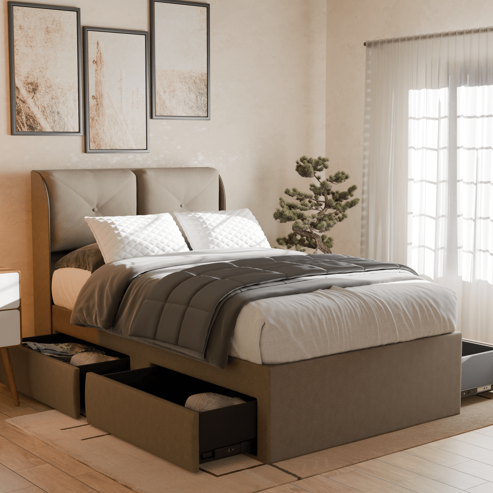 Mohave Fabric Drawer Bed Frame (Water Repellent)