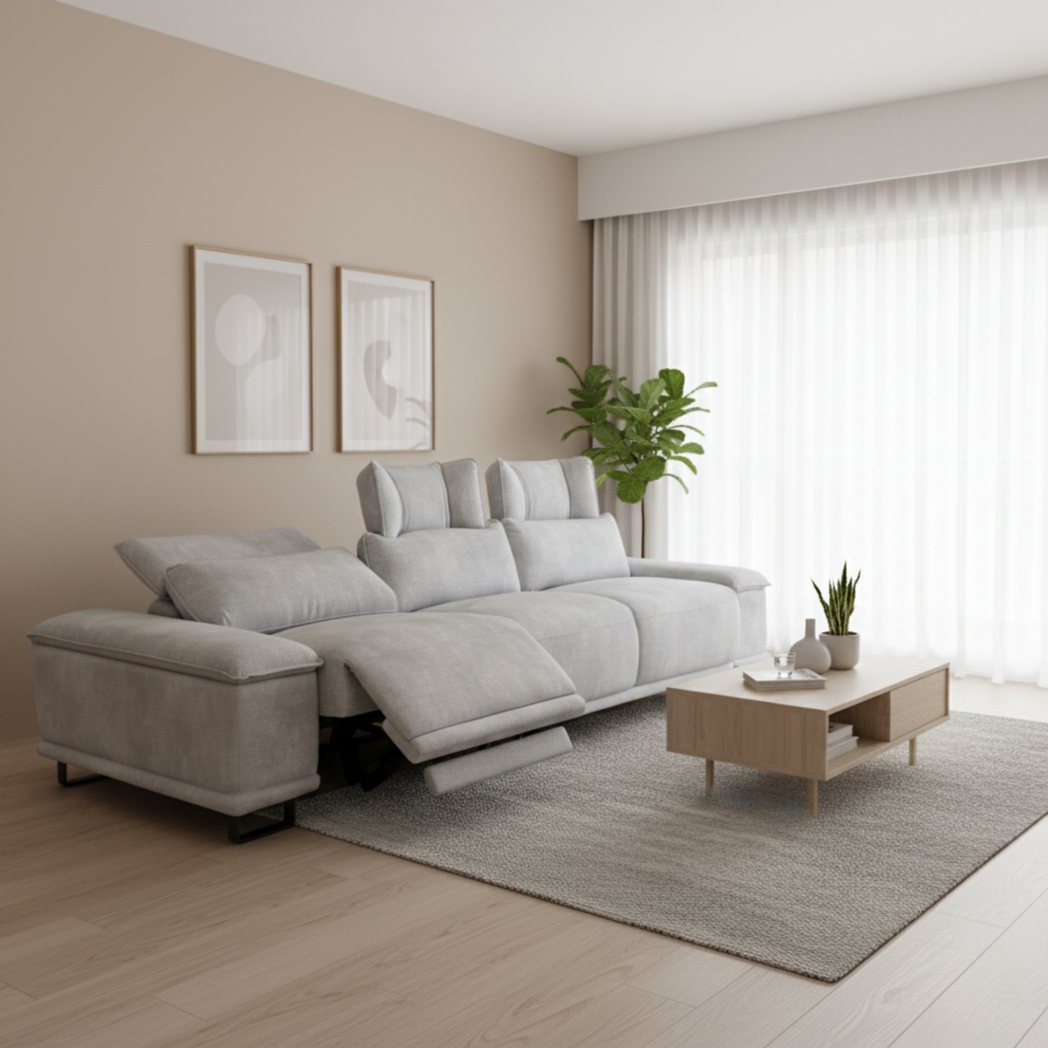 Invar Fabric Adjustable Headrest Recliner Sofa by Esteller (Pet Friendly & Easy Clean)