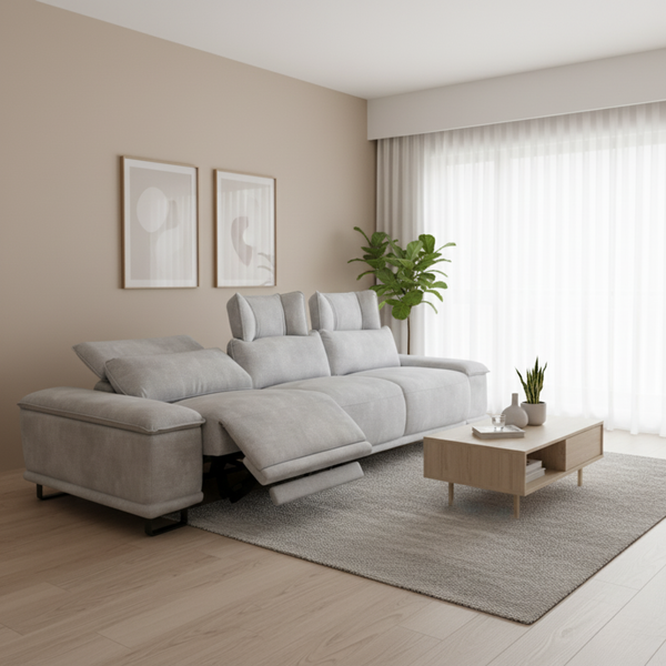 Invar Fabric Adjustable Headrest Recliner Sofa by Esteller (Pet Friendly & Easy Clean)