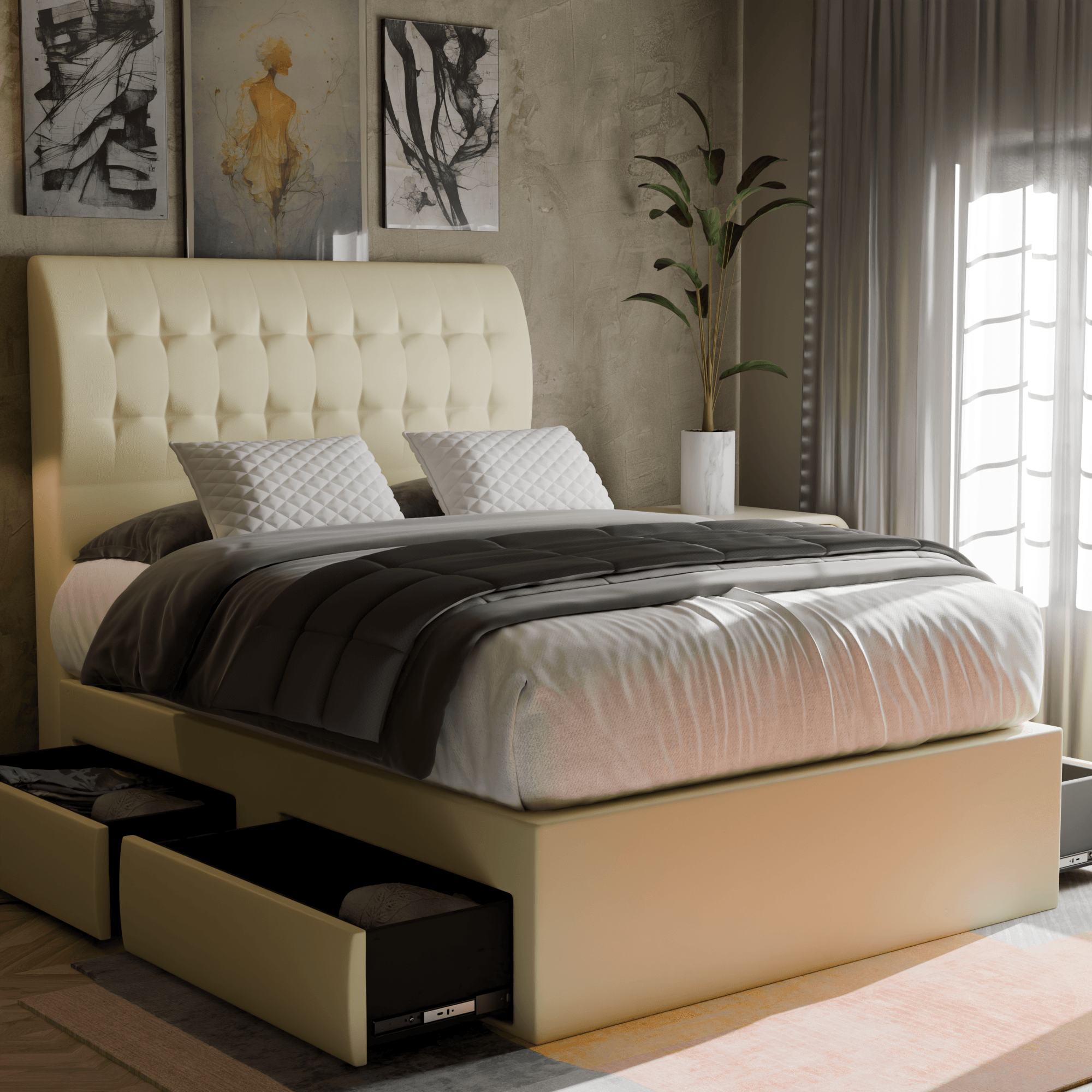 Nette Faux Leather Drawer Bed Frame