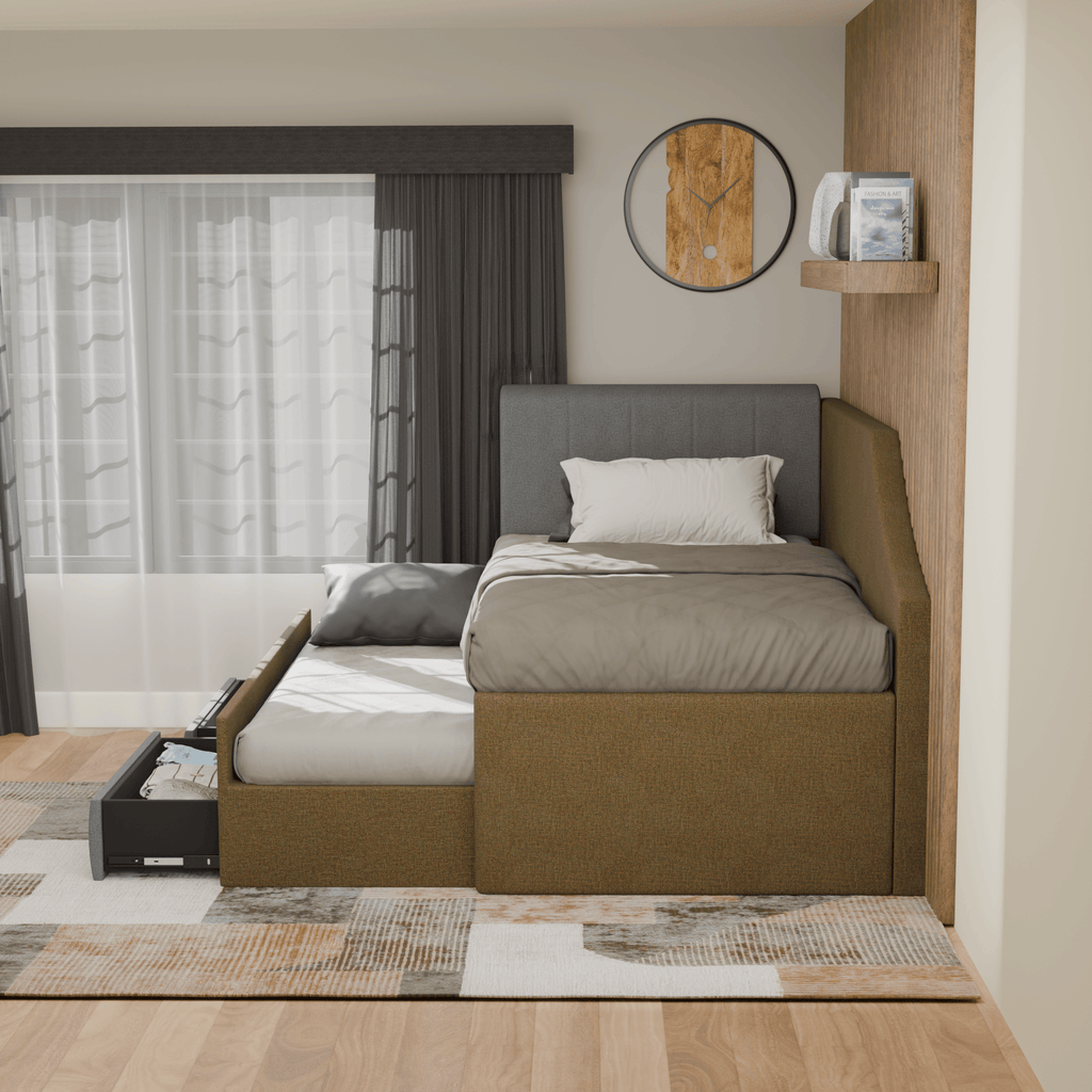 Quinslet Fabric Pull Out Bed with Drawer Storage