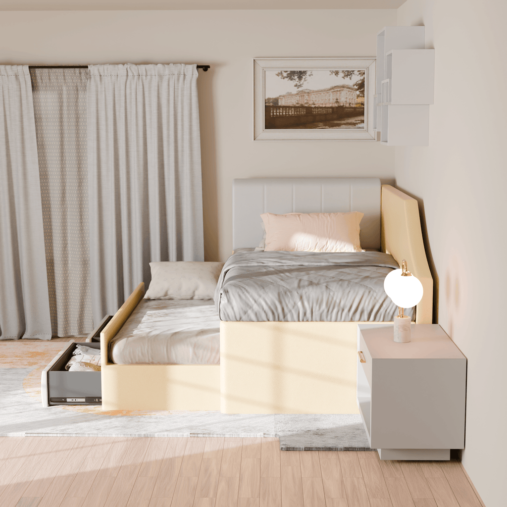 Quinslet Faux Leather Pull Out Bed with Drawer Storage