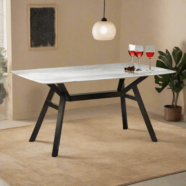 Rauha Wooden Dining Table with Crystalised Stone Top (160cm)