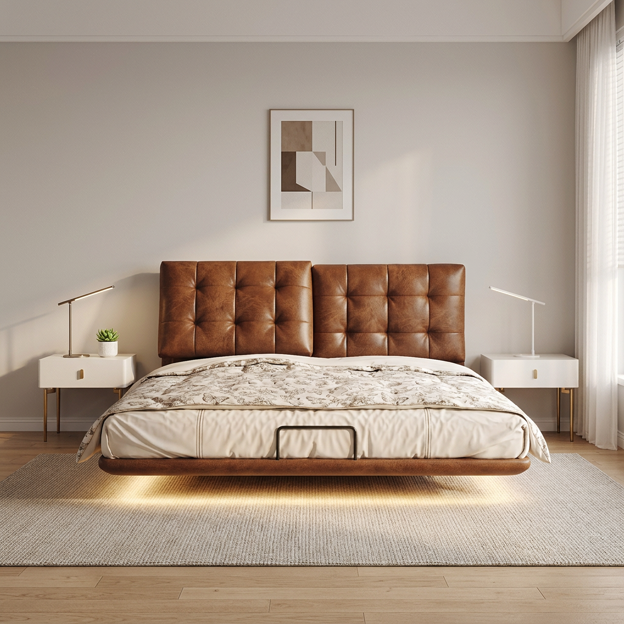 Alora Leather Functional Backrest Bed Frame