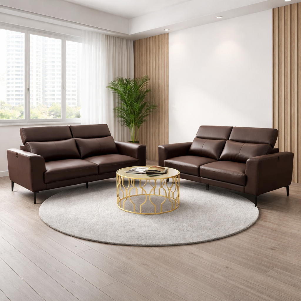 Enoa Genuine Leather Adjustable Headrest Sofa by Esteller