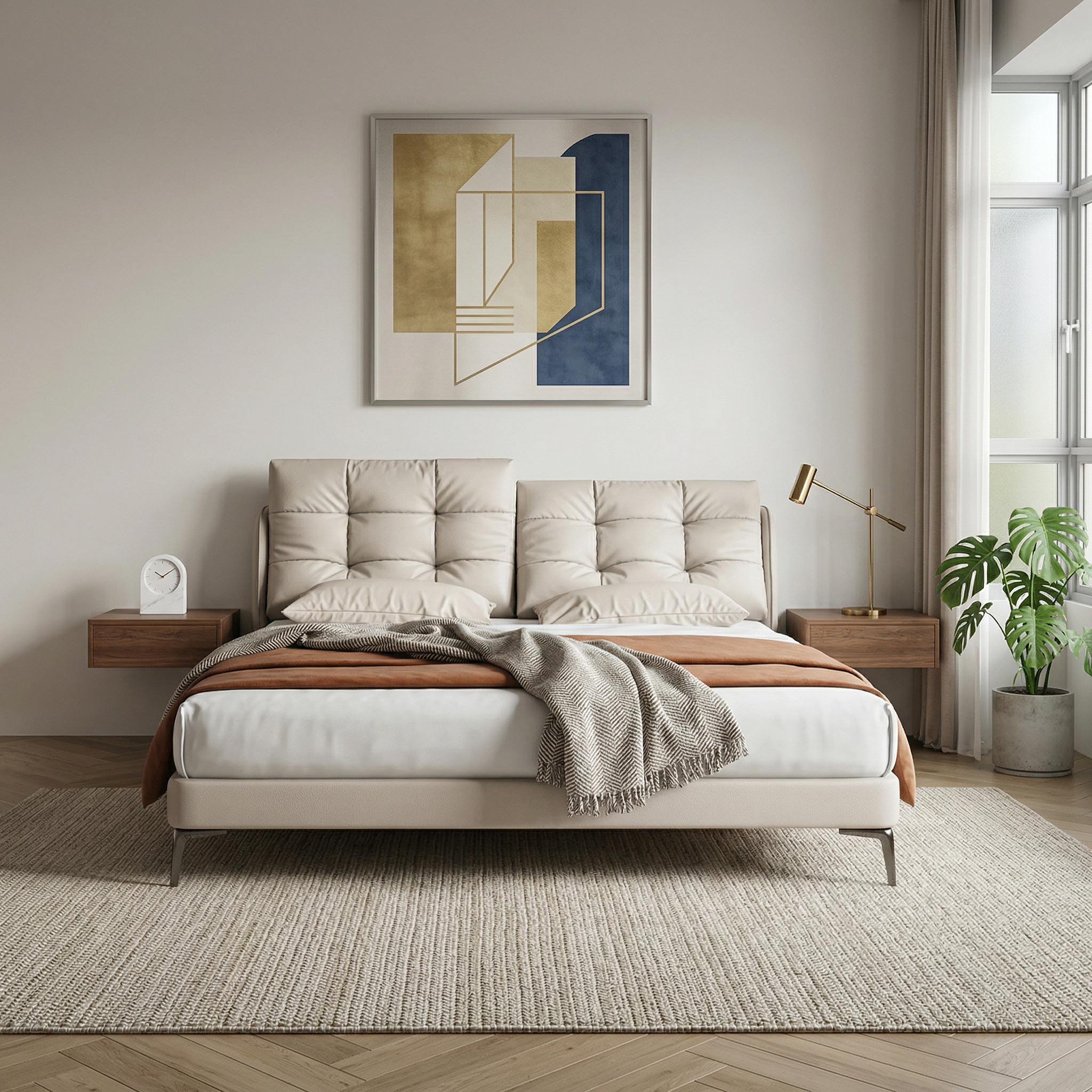 Virella Leather Functional Backrest Bed Frame