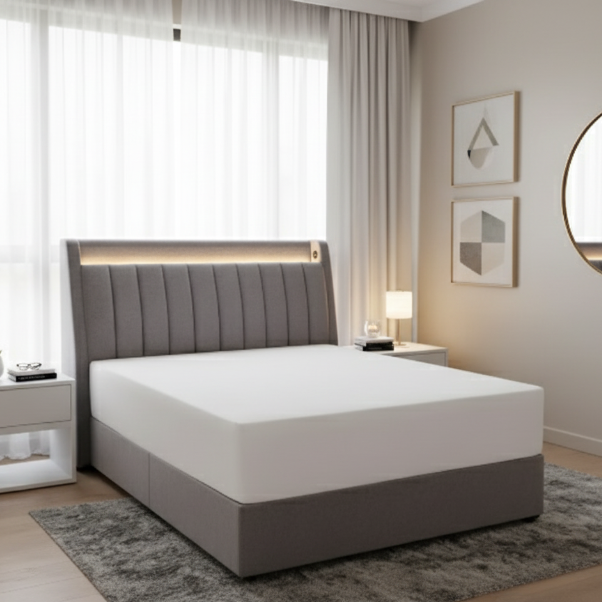 Orbis Fabric Headboard Storage Bed Frame by Esteller (Pet Friendly & Easy Clean)