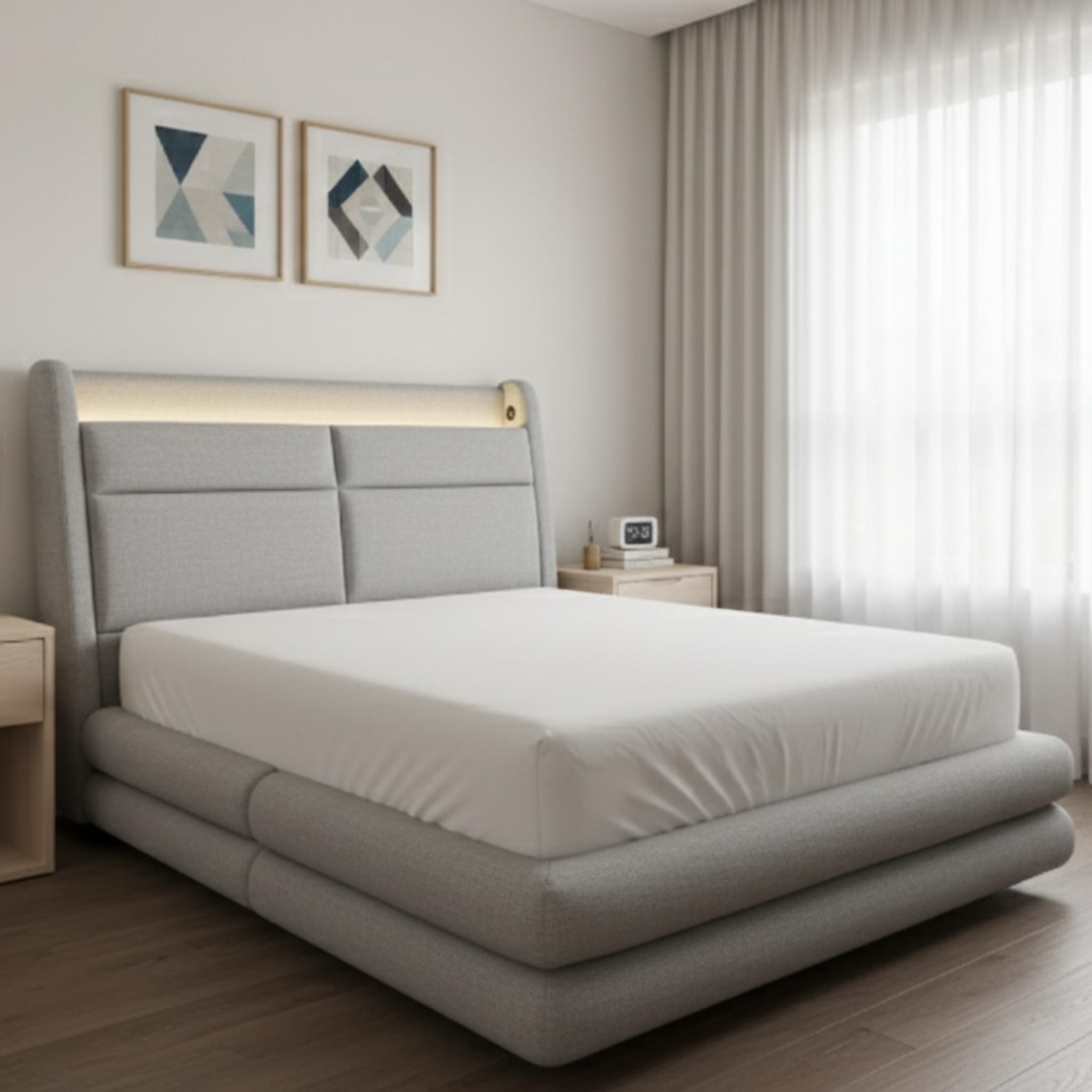 Virtue Fabric Headboard Storage Bed Frame by Esteller (Pet Friendly & Easy Clean)