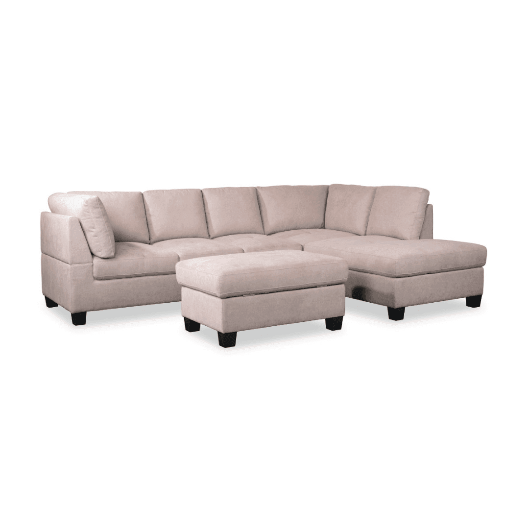 Tatsuo Fabric L-Shaped Sectional Sofa w Storage Ottoman