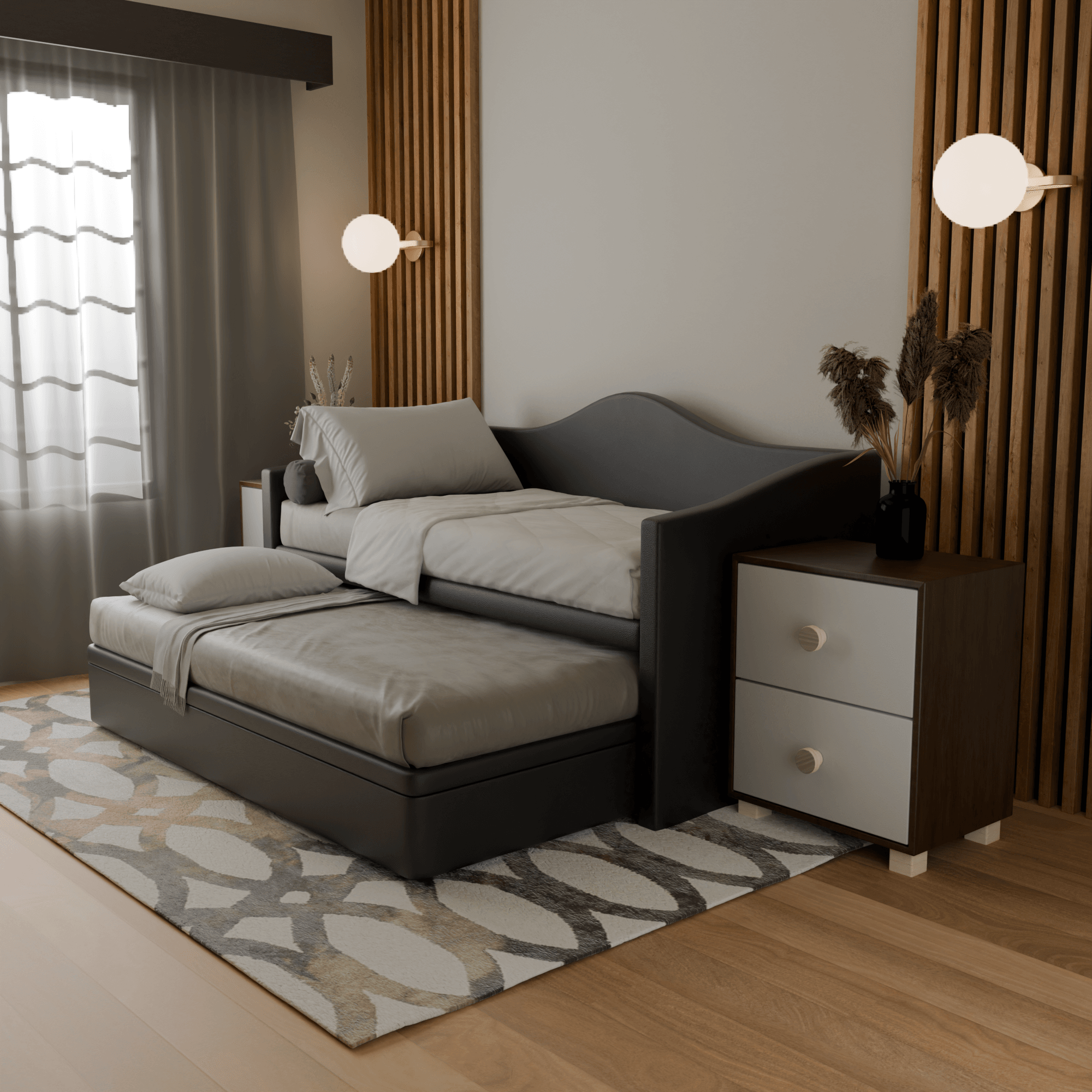 Zaxe Faux Leather Pull Out Bed with Storage