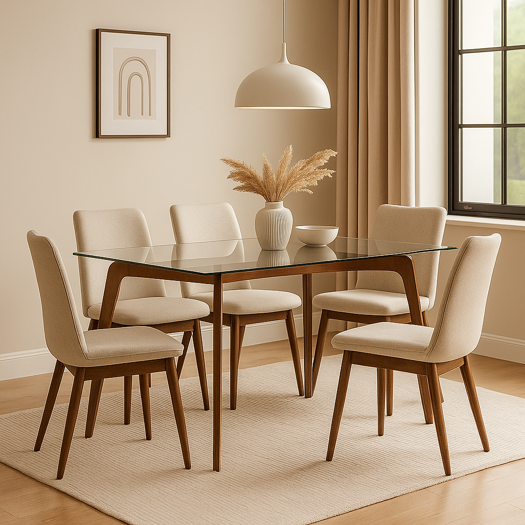 Amorette Wooden Dining Table with Tempered Glass Top (150cm)