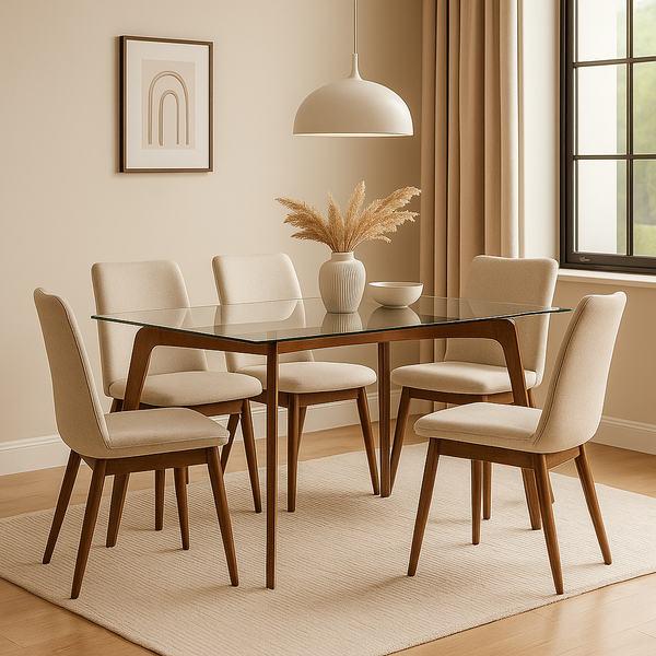 Amorette Wooden Dining Table with Tempered Glass Top (150cm)