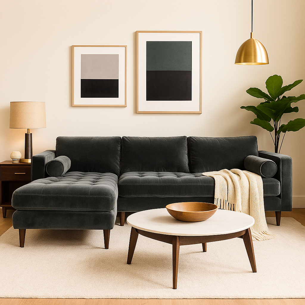 Ashla L-Shape Velvet Fabric Sofa