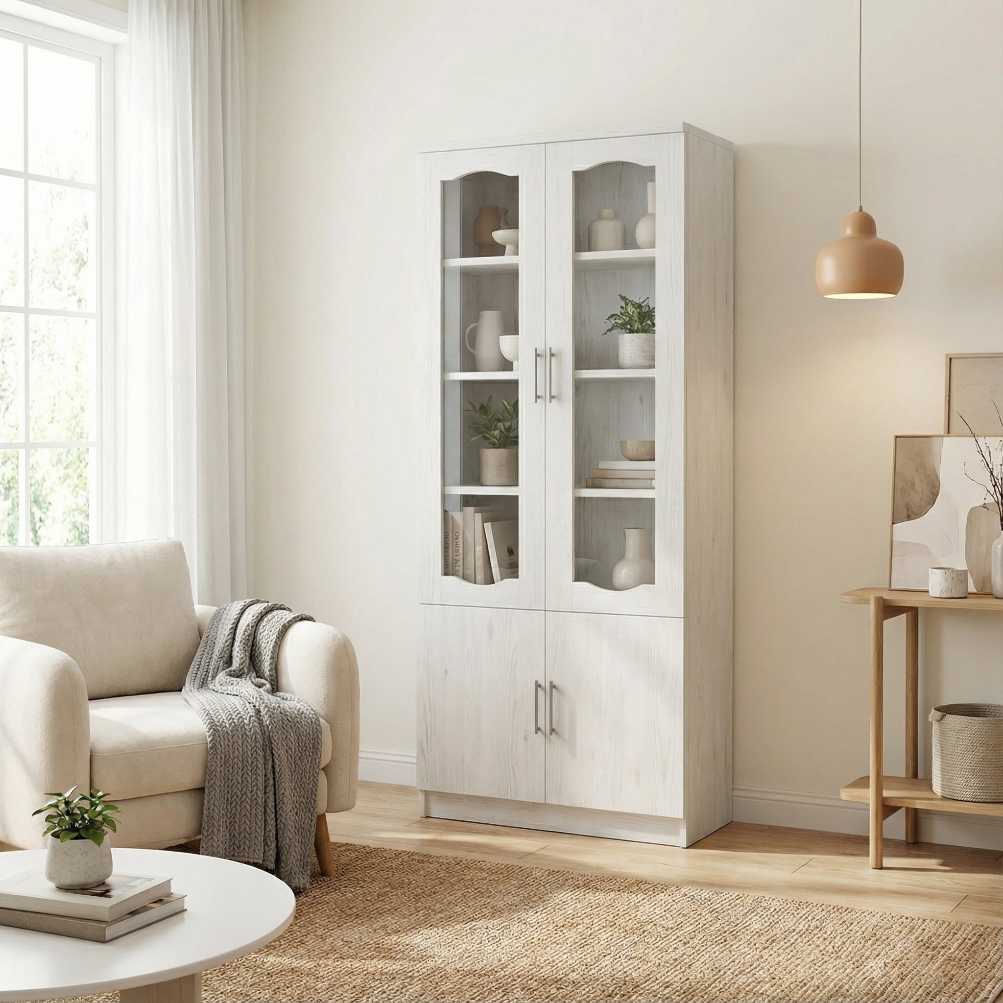 Darneil White Wash Display Cabinet/Bookshelf
