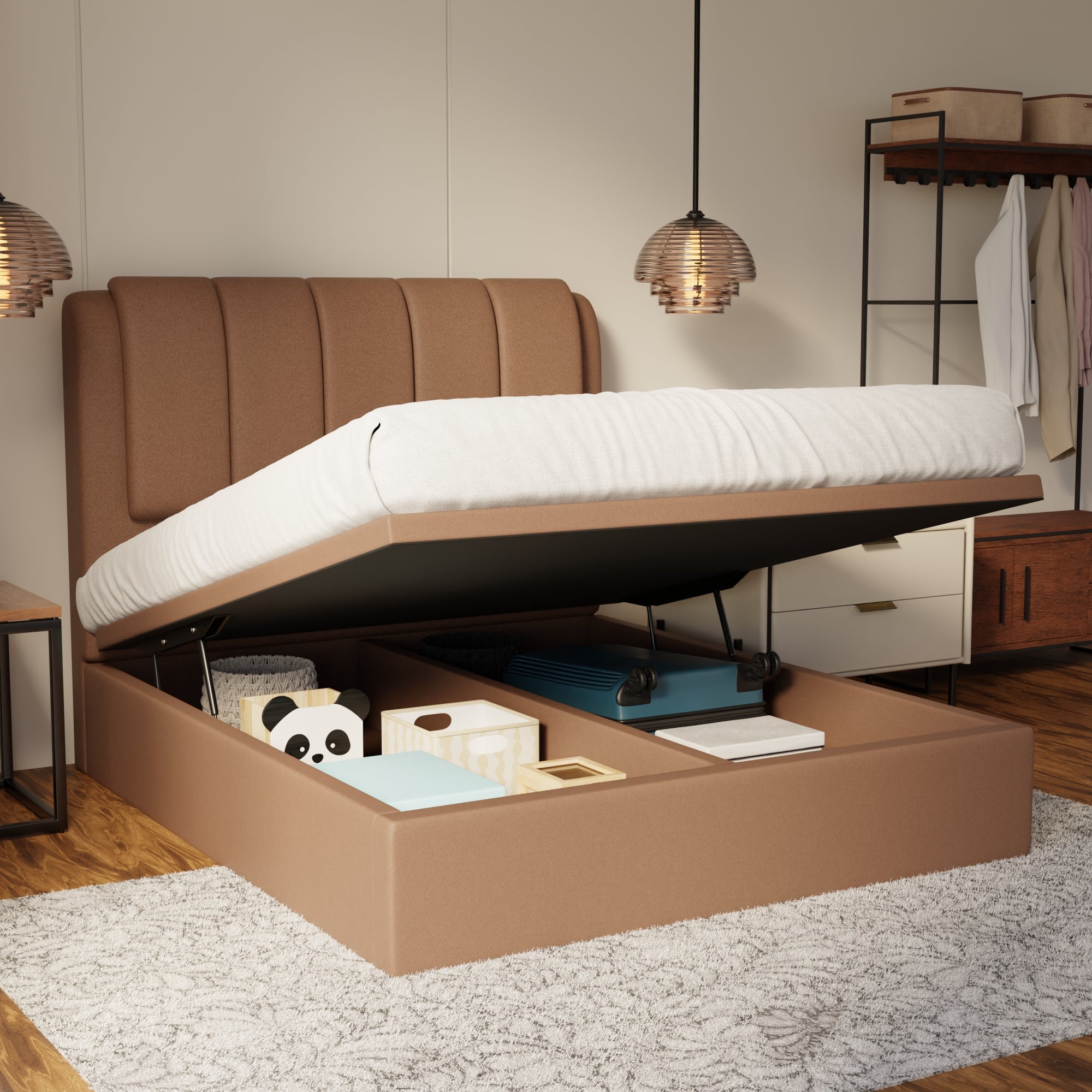 Asteron Fabric Storage Bed Frame (Water Repellent & Pet Friendly) by Somnuz