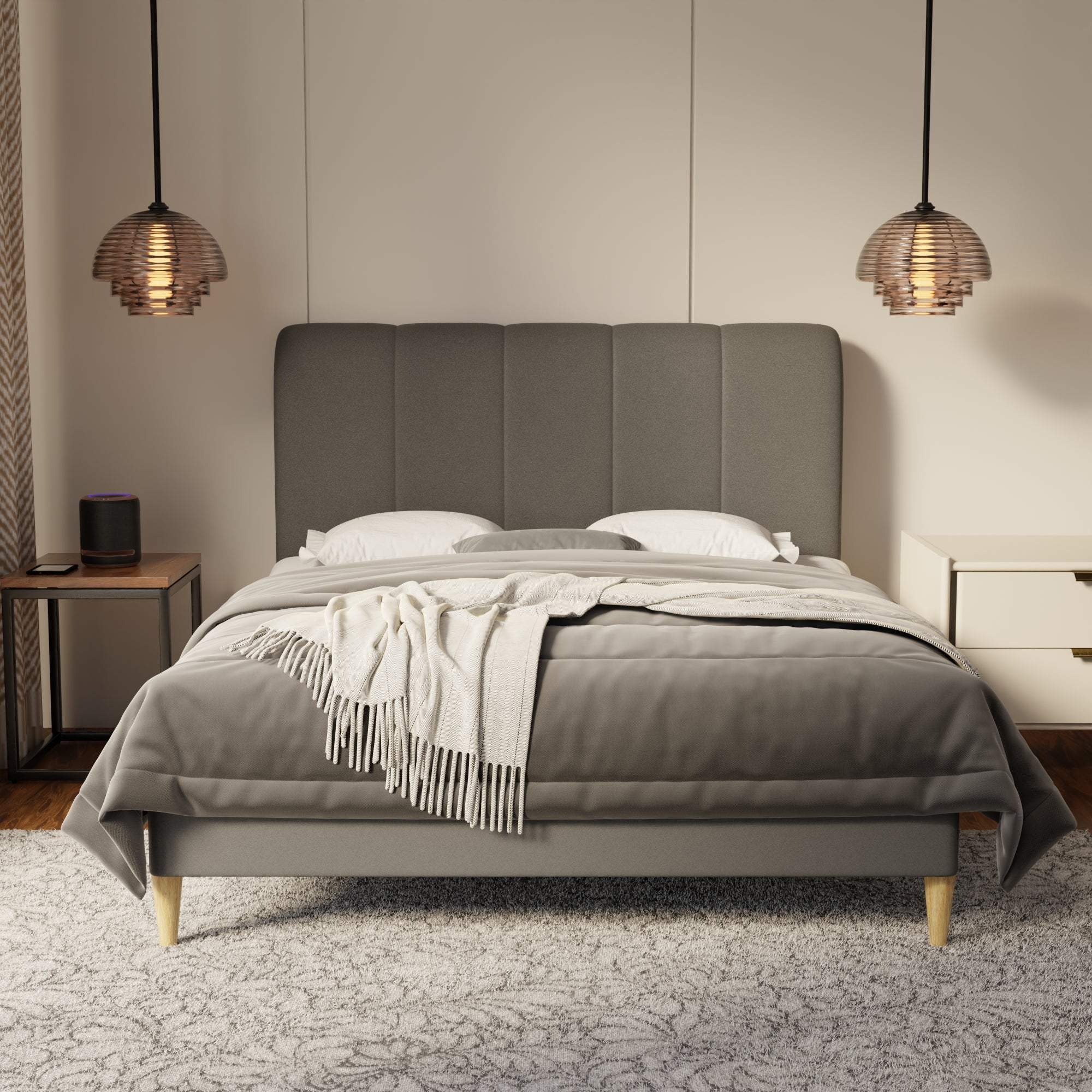 Caldrin Fabric Bed Frame (Water Repellent & Pet friendly) by Somnuz
