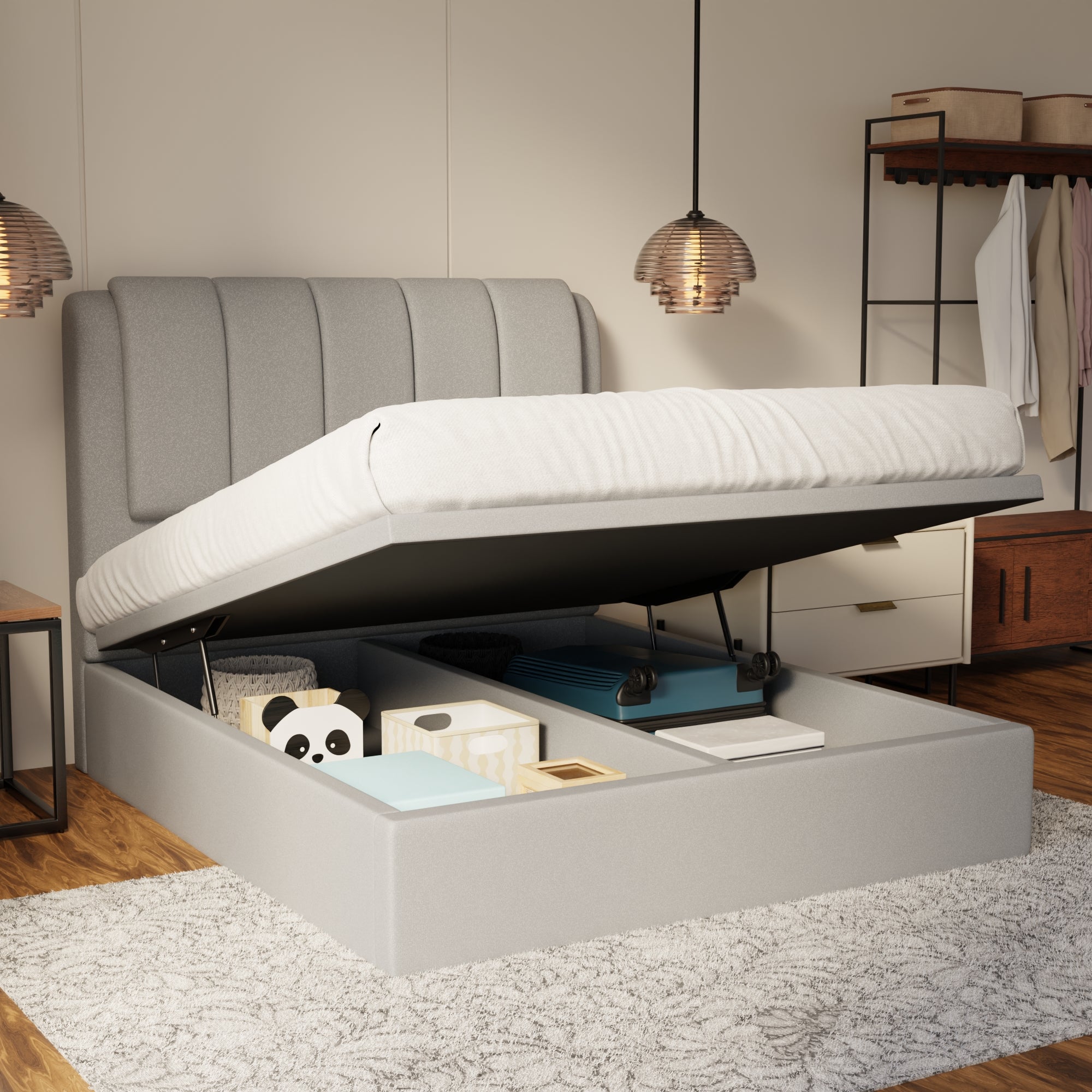 Asteron Fabric Storage Bed Frame (Water Repellent & Pet Friendly) by Somnuz