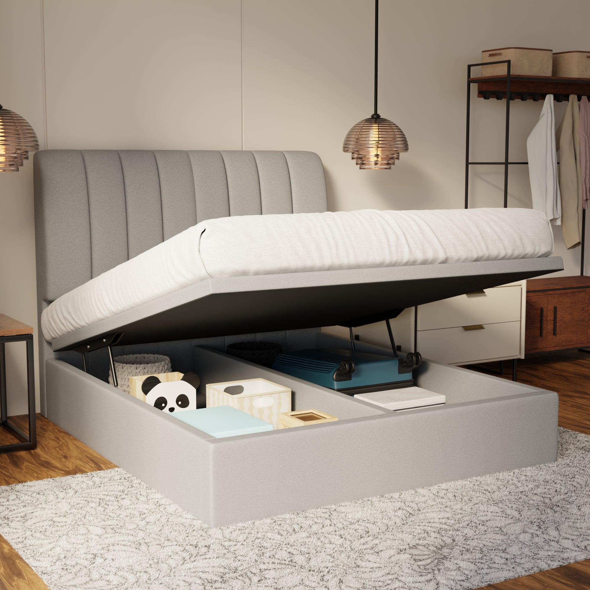 Trevino Fabric Storage Bed Frame (Water Repellent & Pet Friendly) by Somnuz