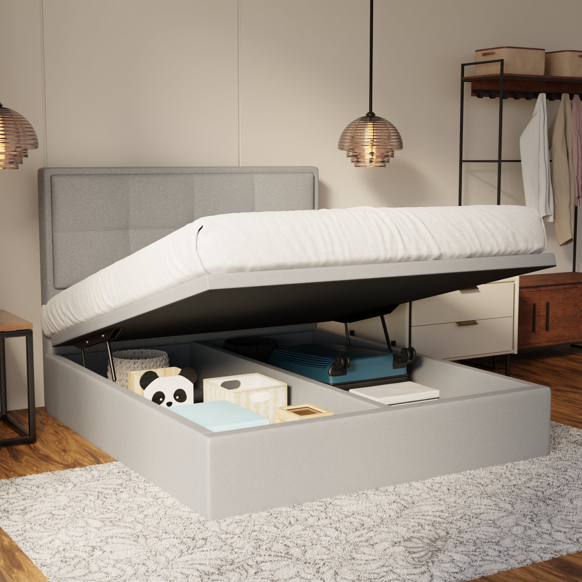 Solvane Fabric Storage Bed Frame (Water Repellent & Pet Friendly) by Somnuz