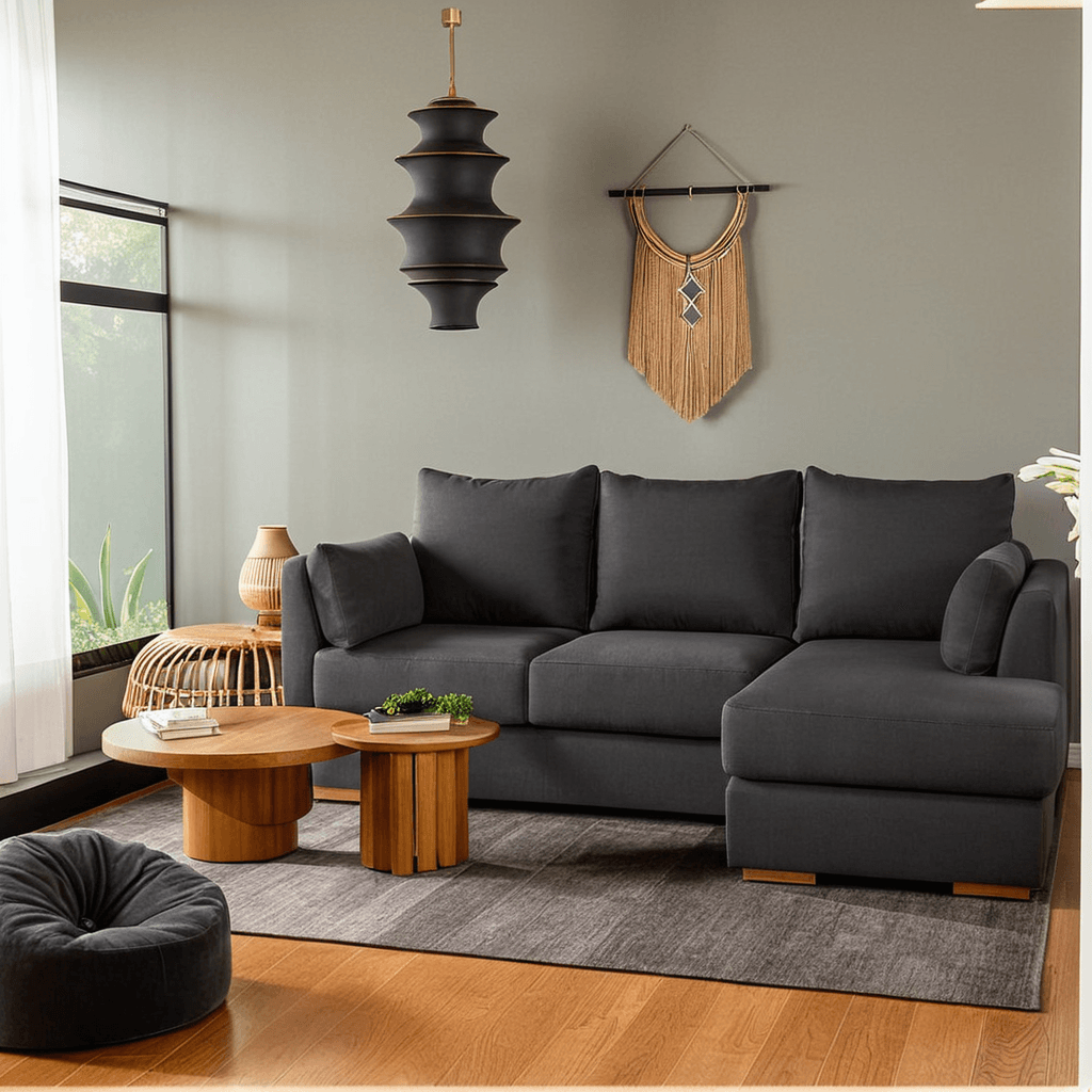 Harry L-Shaped Grey Fabric Sofa (Water Repellent)