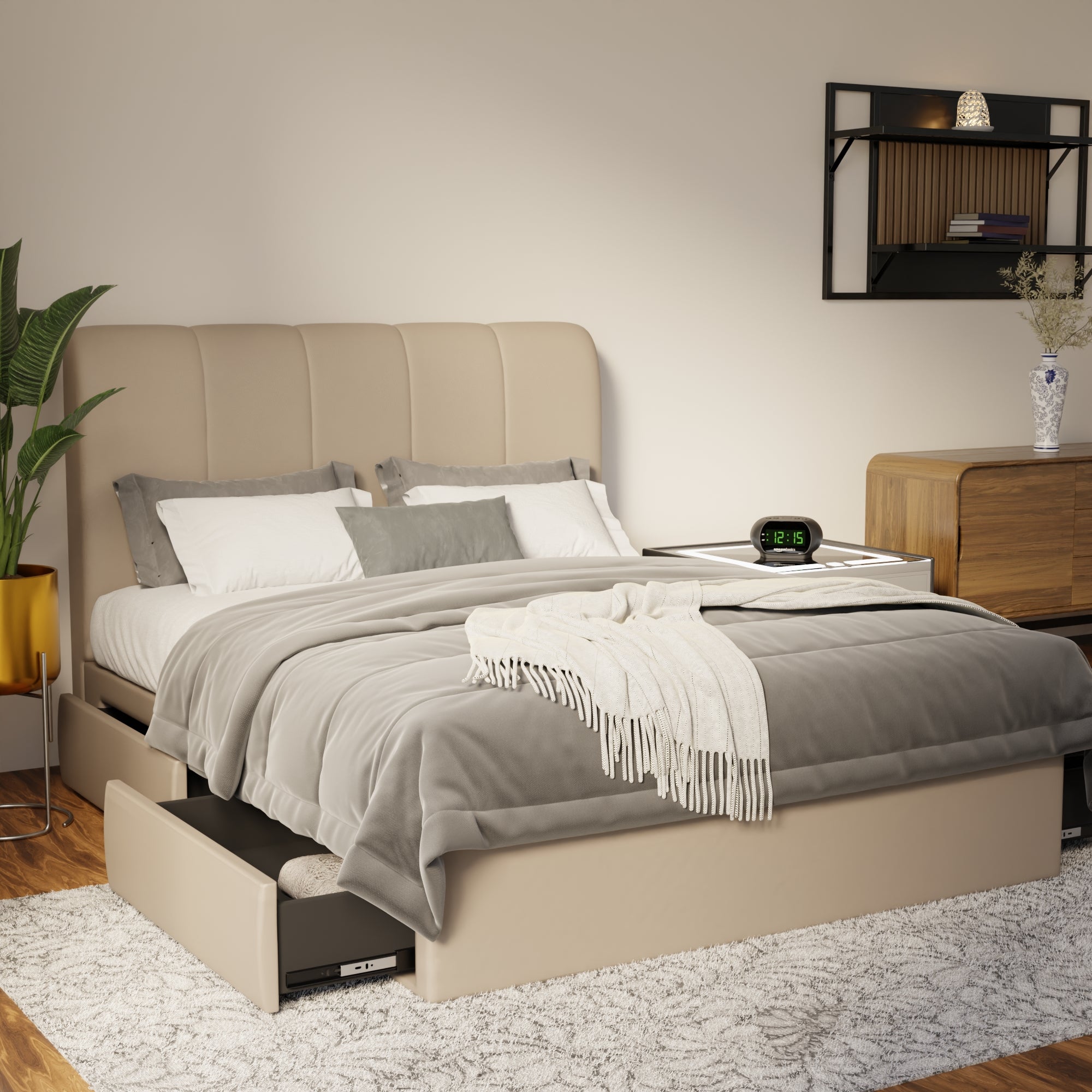 Caldrin Faux Leather Drawer Bed Frame (Pet Friendly) by Somnuz