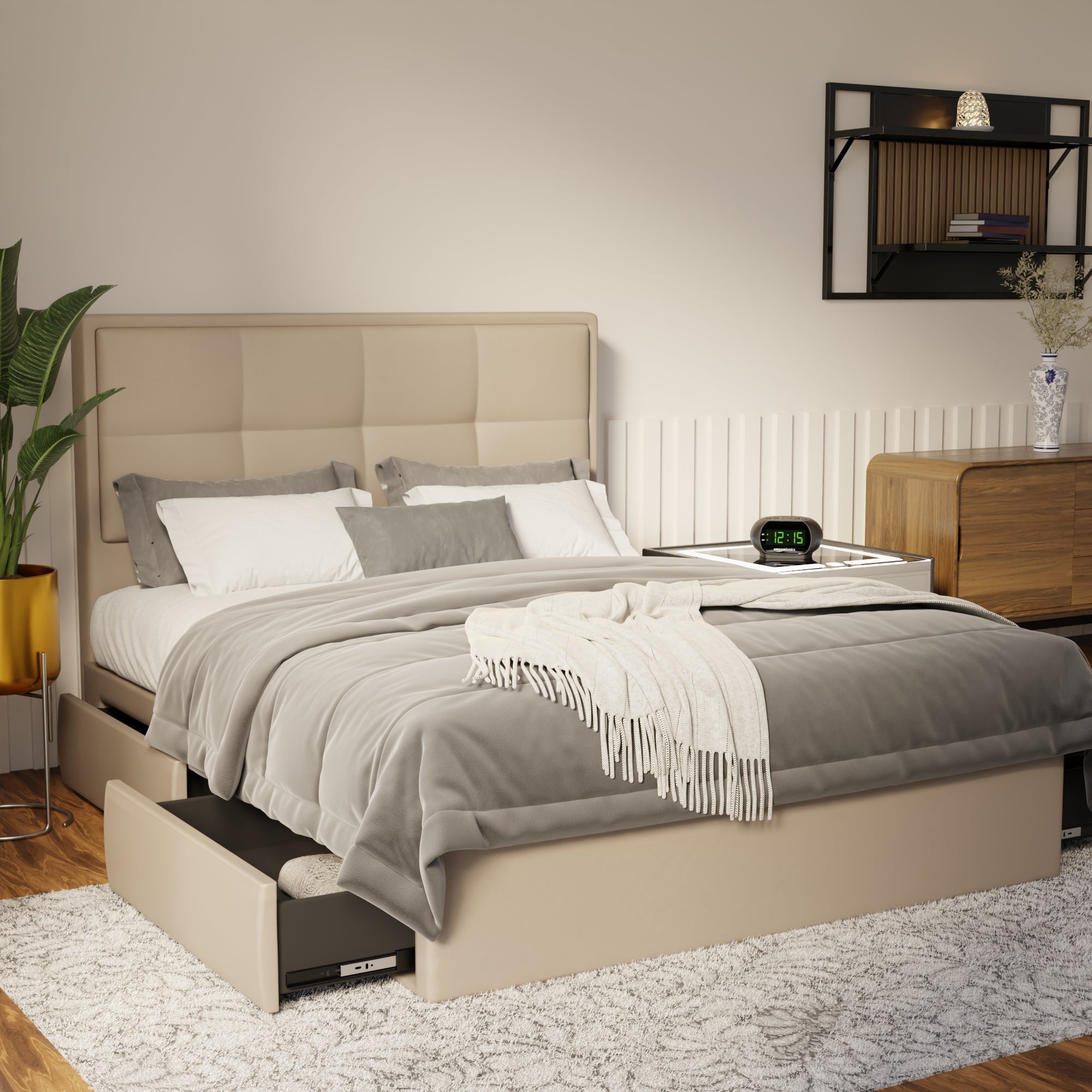 Solvane Faux Leather Drawer Bed Frame (Pet Friendly) by Somnuz