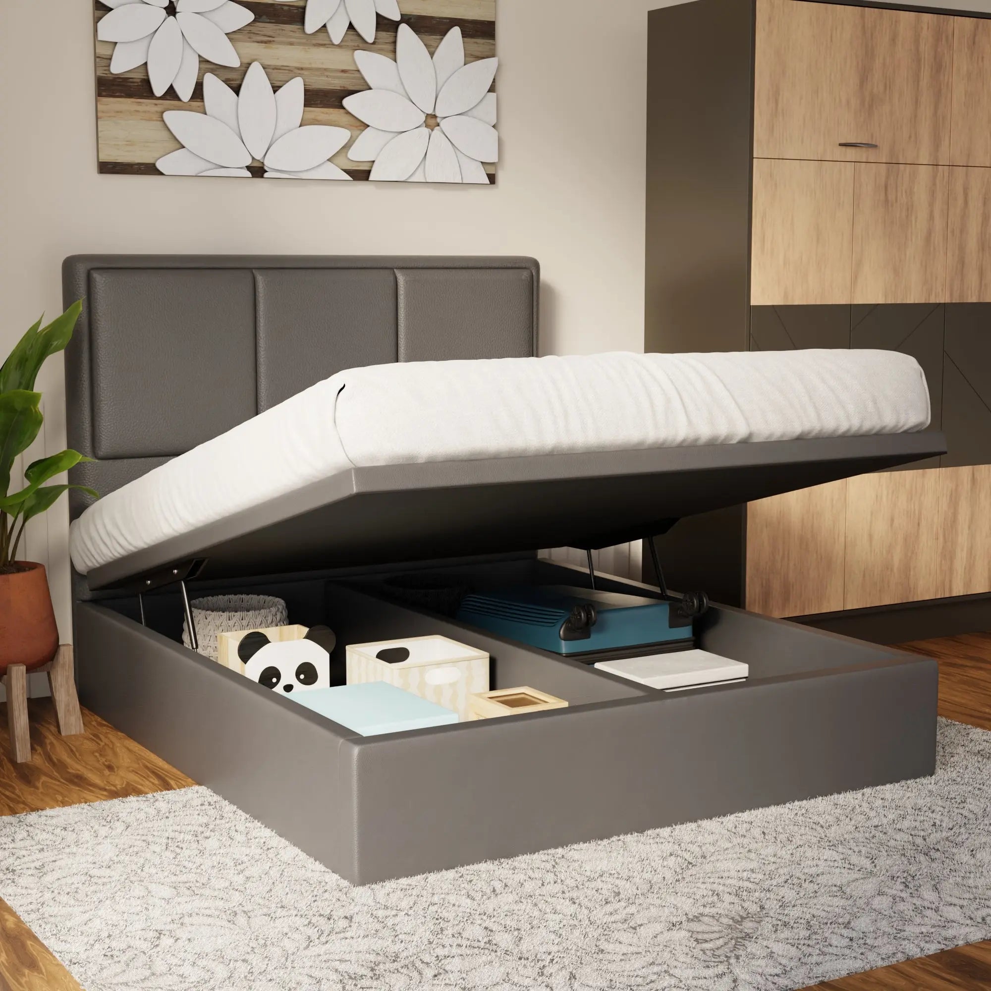 Velmira Faux Leather Storage Bed Frame (Pet Friendly) by Somnuz