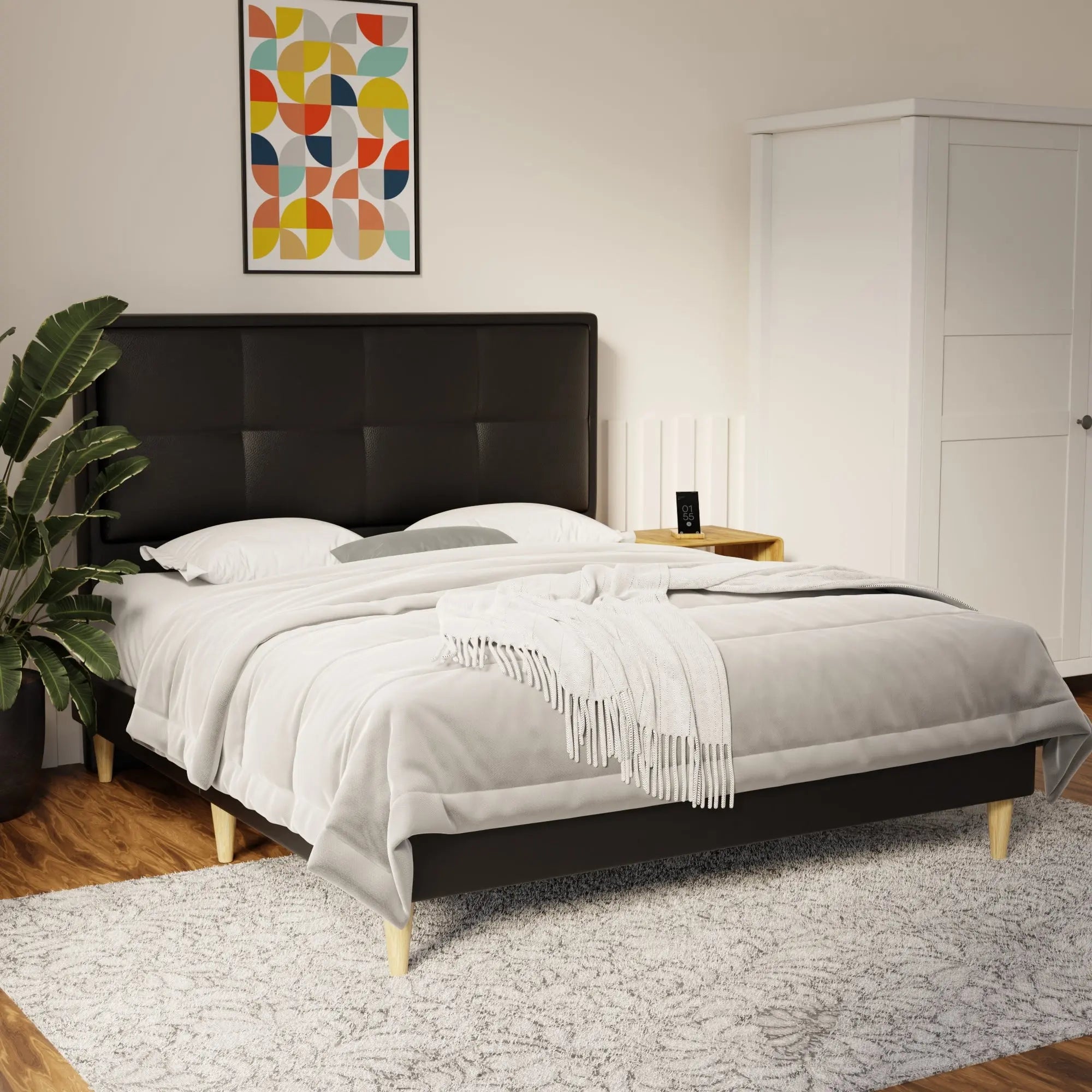 Solvane Faux Leather Bed Frame (Pet Friendly) by Somnuz